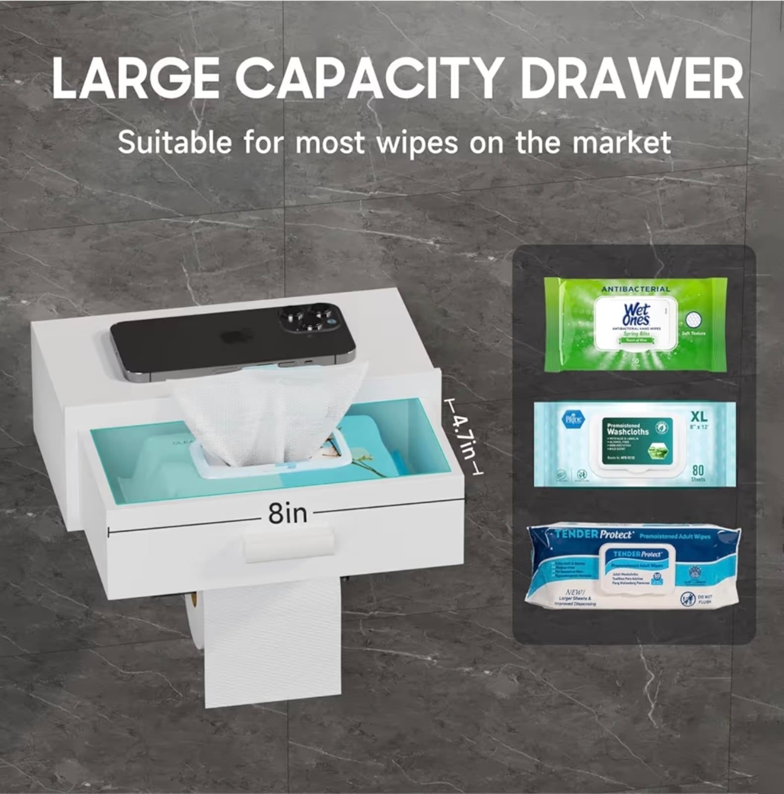 Toilet Paper Holder with Drawer White - Thumbnail 4