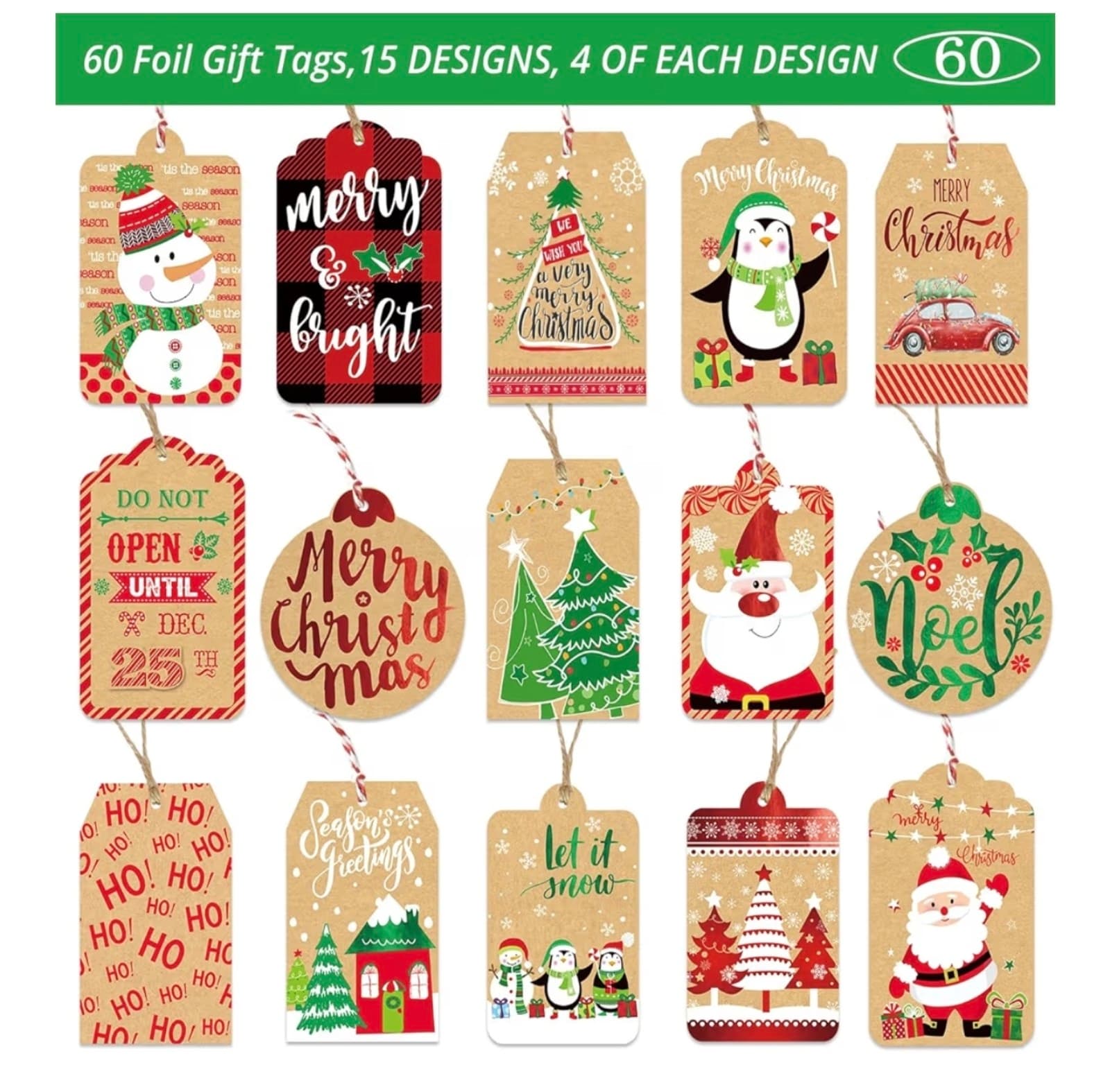 Christmas Gift Tags - 60 PCS Gift Tags for Christmas Presents with String - Thumbnail 3