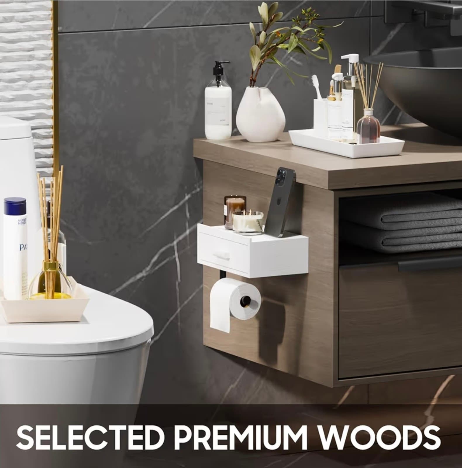 Toilet Paper Holder with Drawer White - Thumbnail 6