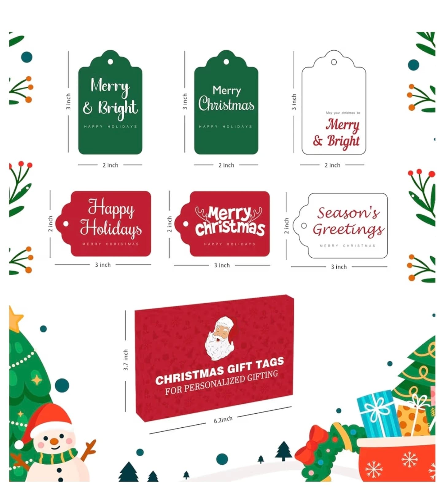 Christmas Gift Tags - 60 PCS Gift Tags for Christmas Presents with String - Thumbnail 7