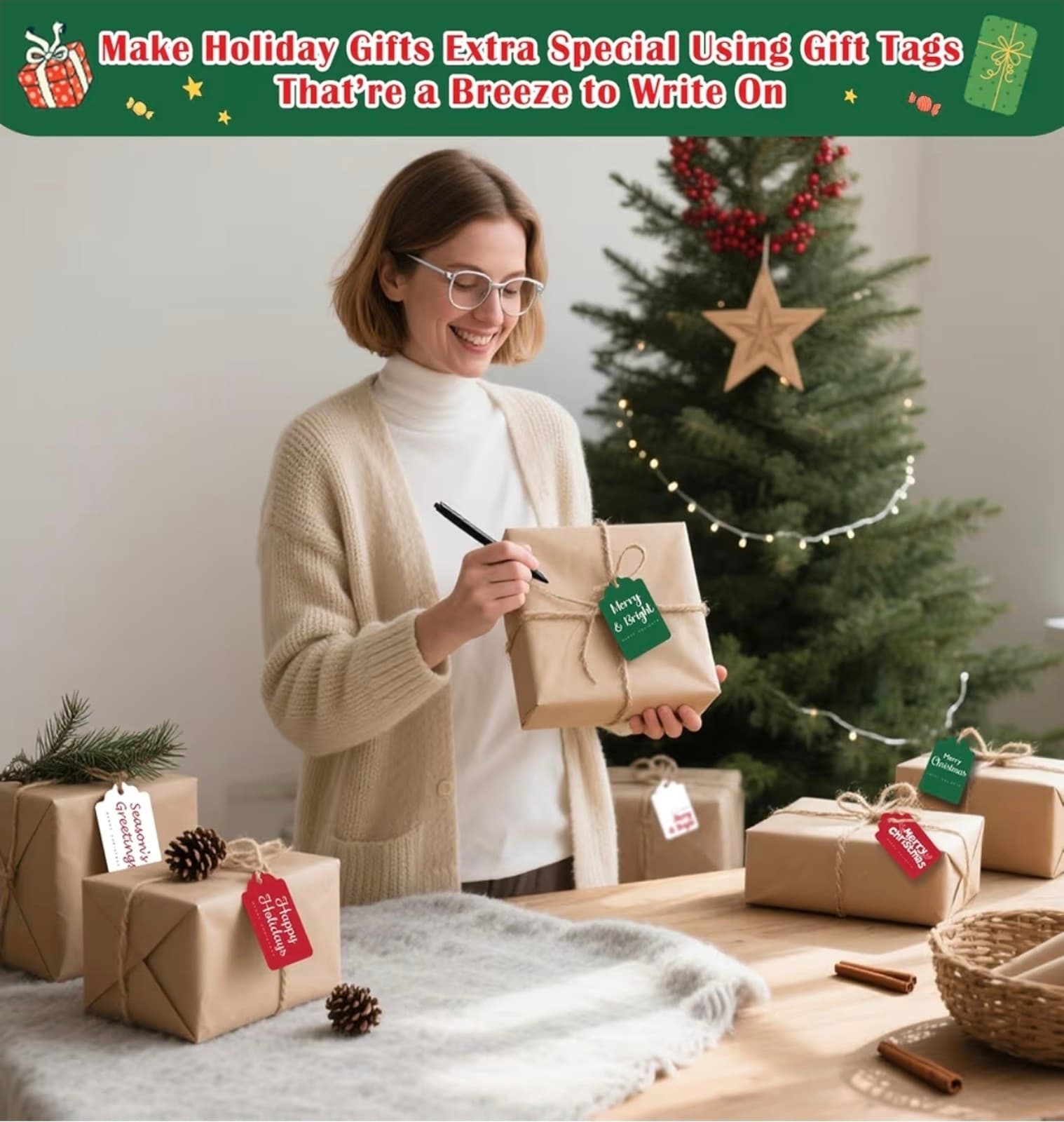 Christmas Gift Tags - 60 PCS Gift Tags for Christmas Presents with String - Thumbnail 6