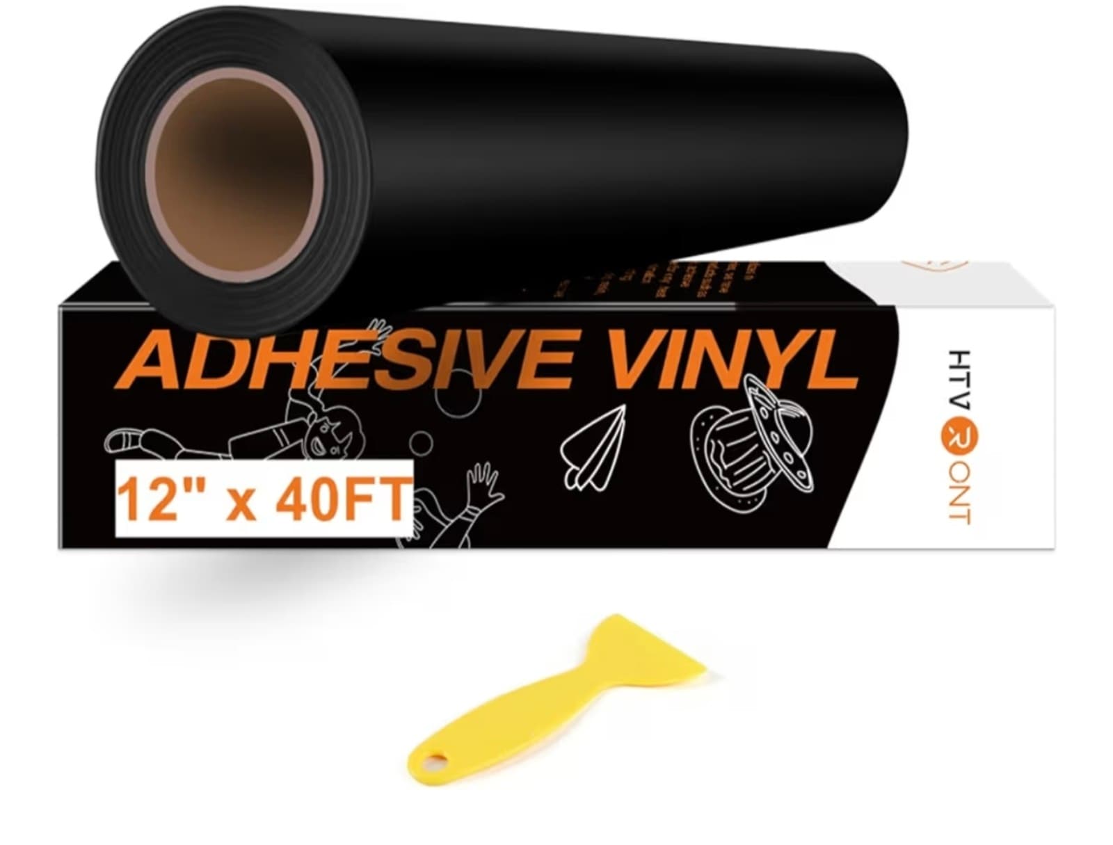 Black Permanent Vinyl, 12" x 40 FT Black Adhesive Vinyl Roll for Universal - Image 1