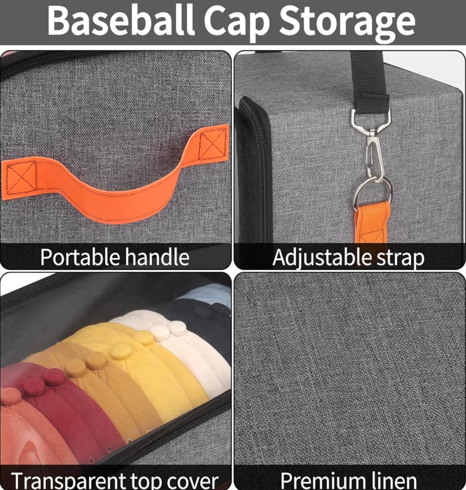 Baseball Cap Organizer - 2pcs, Hat Storage Box & Closet Organizer with Hooks - Thumbnail 4