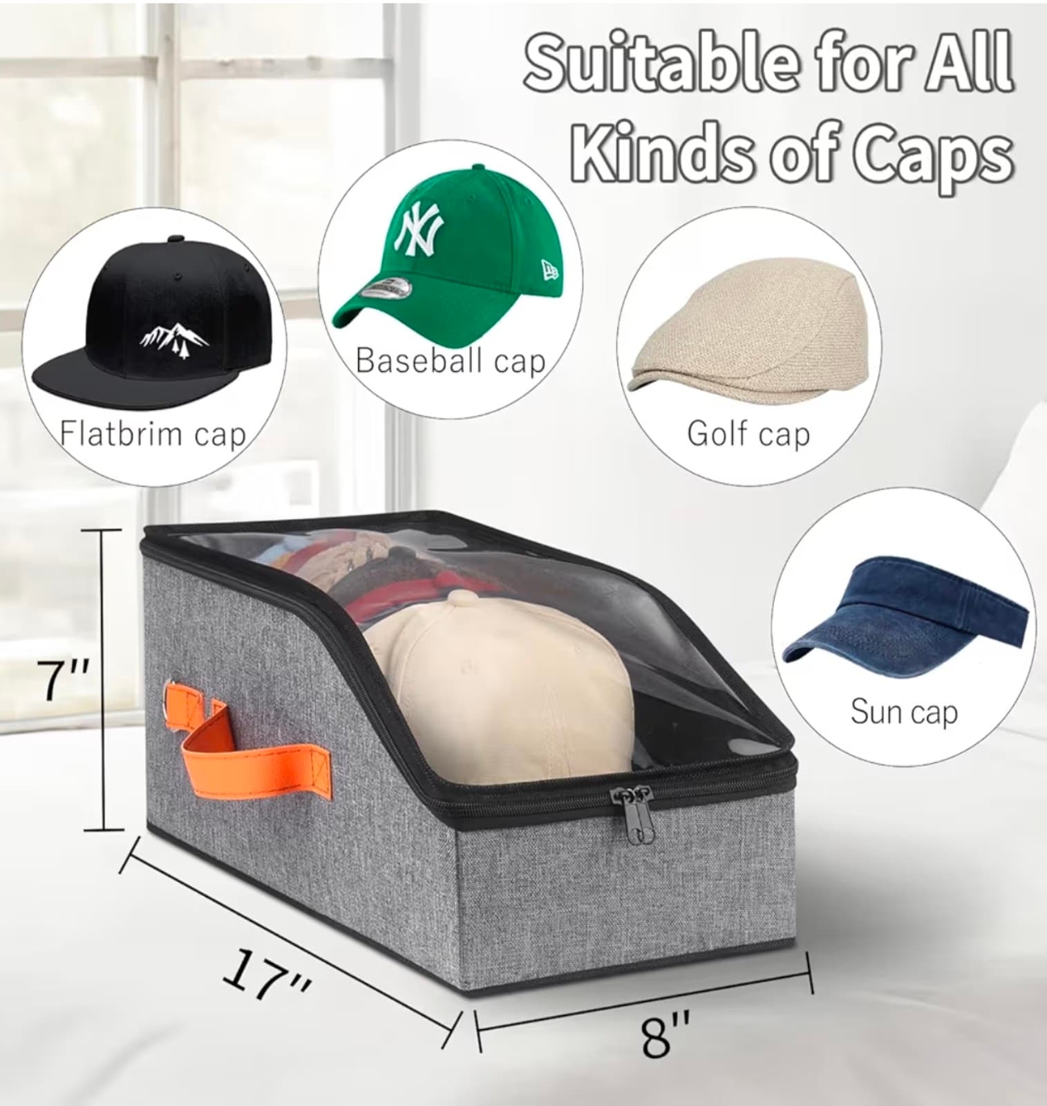 Baseball Cap Organizer - 2pcs, Hat Storage Box & Closet Organizer with Hooks - Thumbnail 2