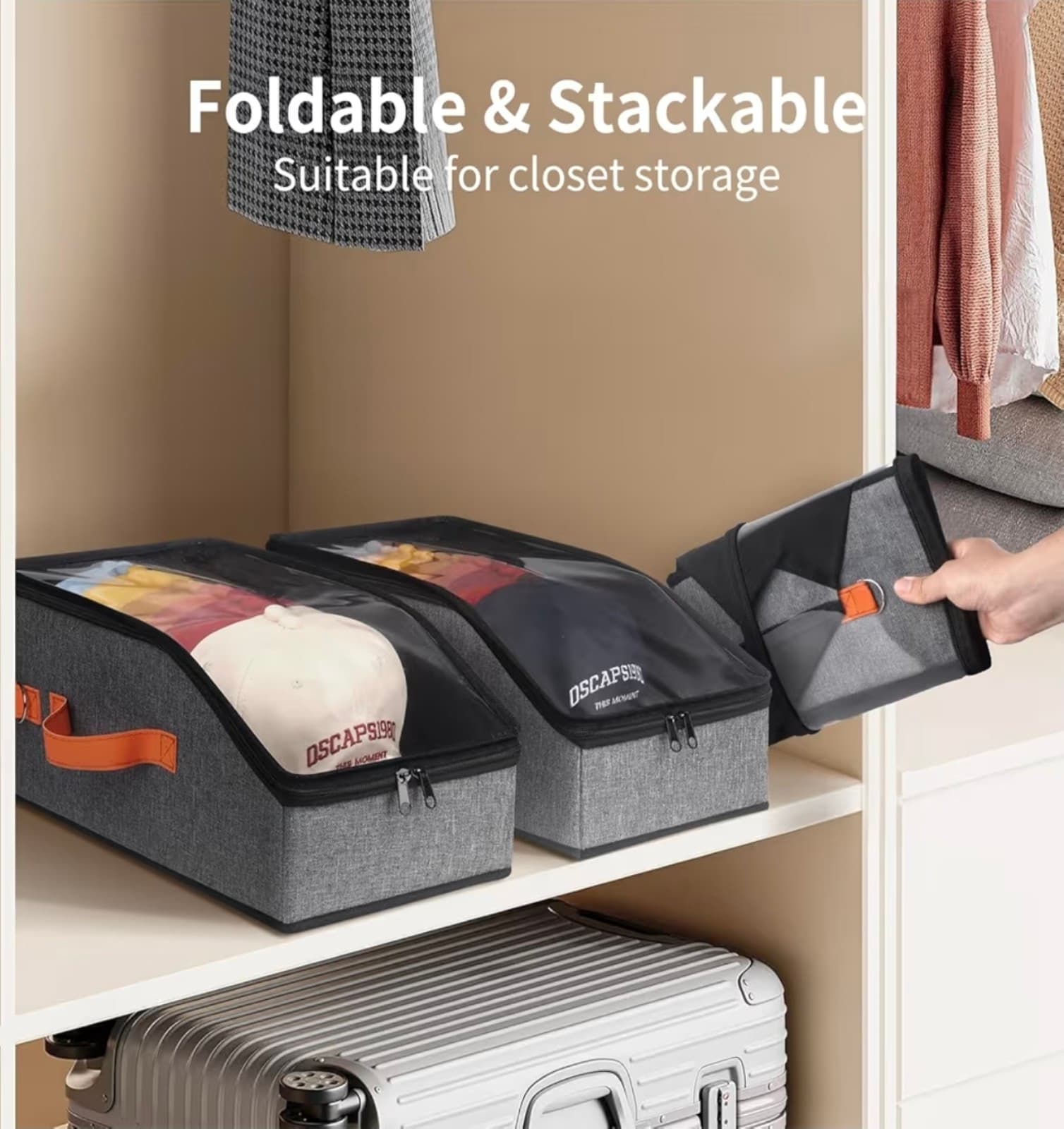 Baseball Cap Organizer - 2pcs, Hat Storage Box & Closet Organizer with Hooks - Thumbnail 5
