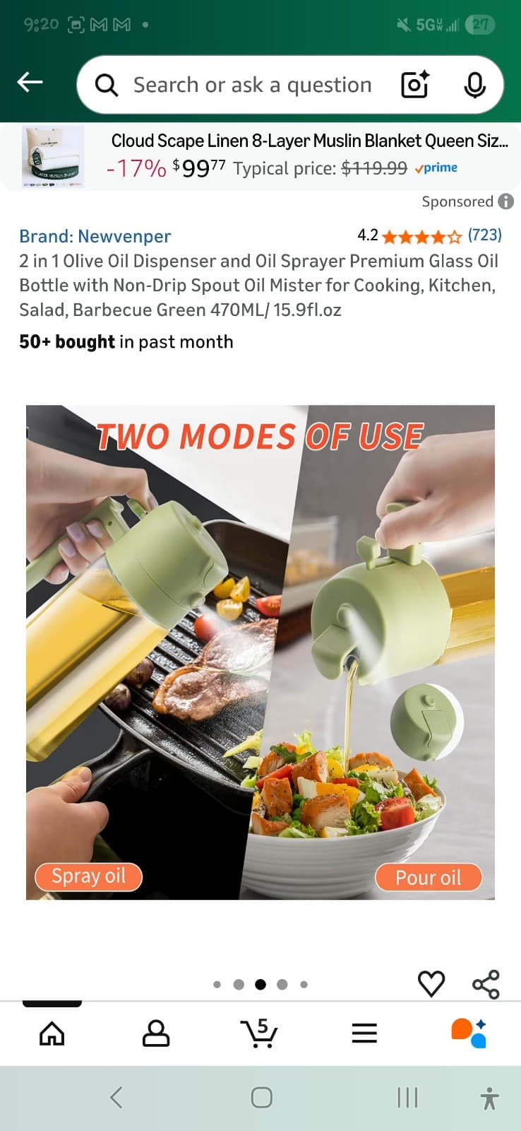 Olive Oil Dispenser and Oil Sprayer Premium Glass Oil Bottle with Non-Drip Spout - Thumbnail 4