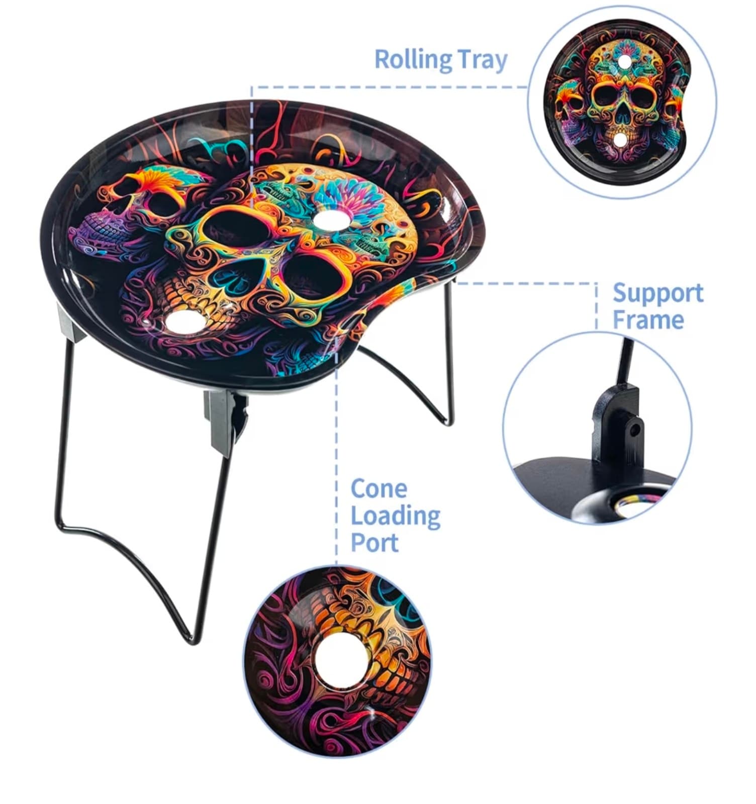 Portable Rolling Tray Metal Plate Cone Loader Foldable - Thumbnail 4