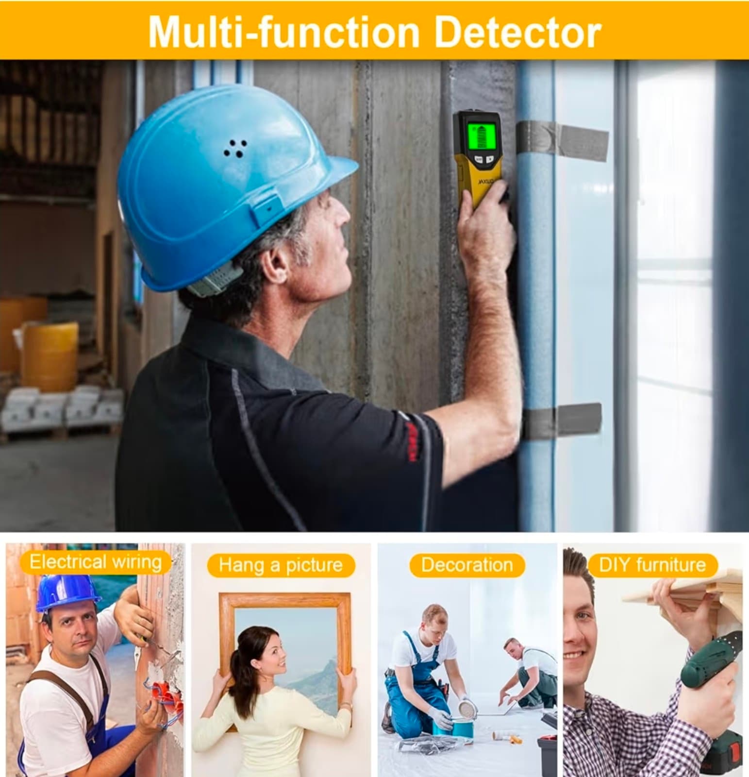 Stud Finder Wall Scanner - 5 in 1 Stud Finder Tool w/Microprocessor Chip and HD - Thumbnail 7