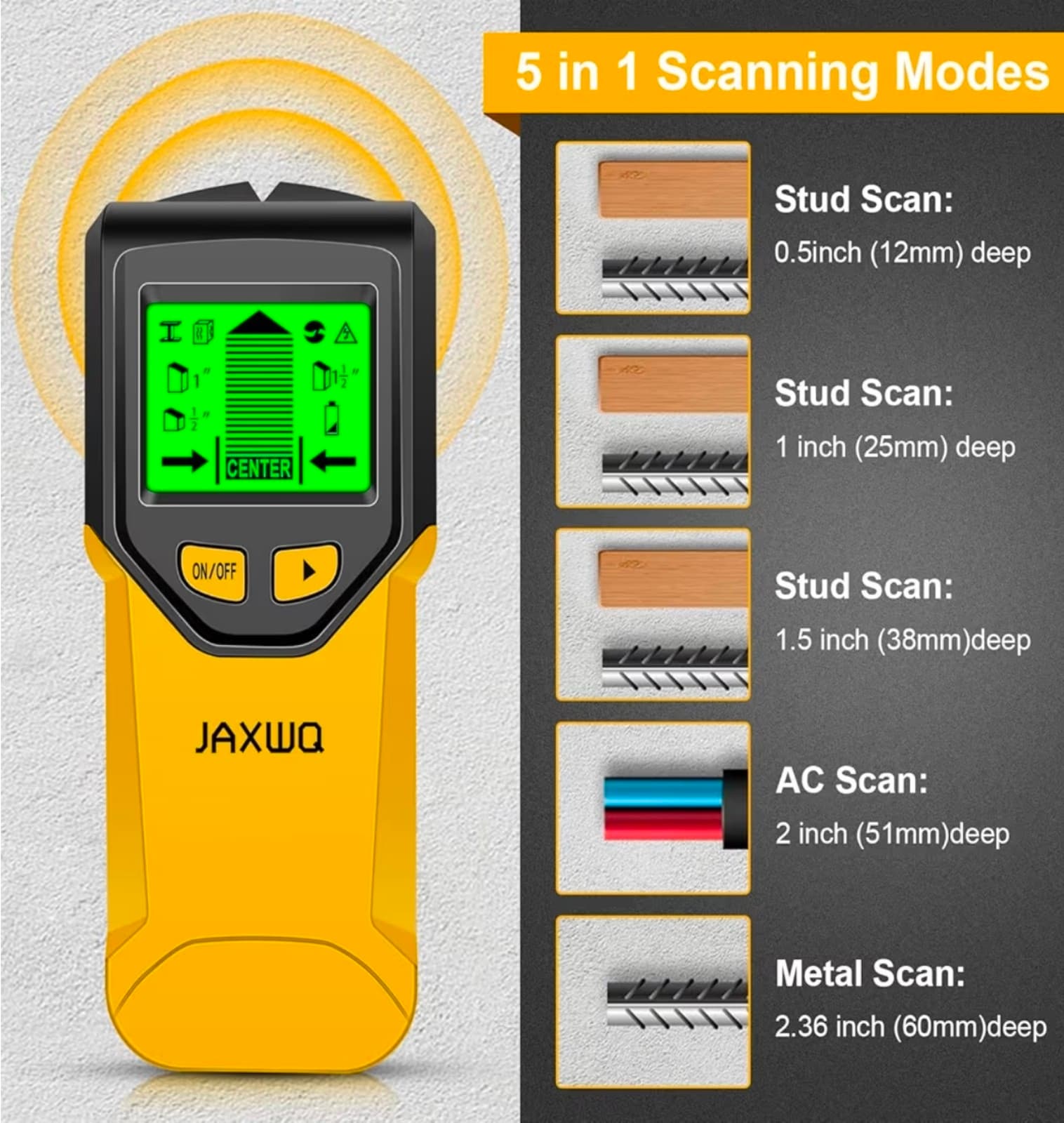 Stud Finder Wall Scanner - 5 in 1 Stud Finder Tool w/Microprocessor Chip and HD - Thumbnail 3