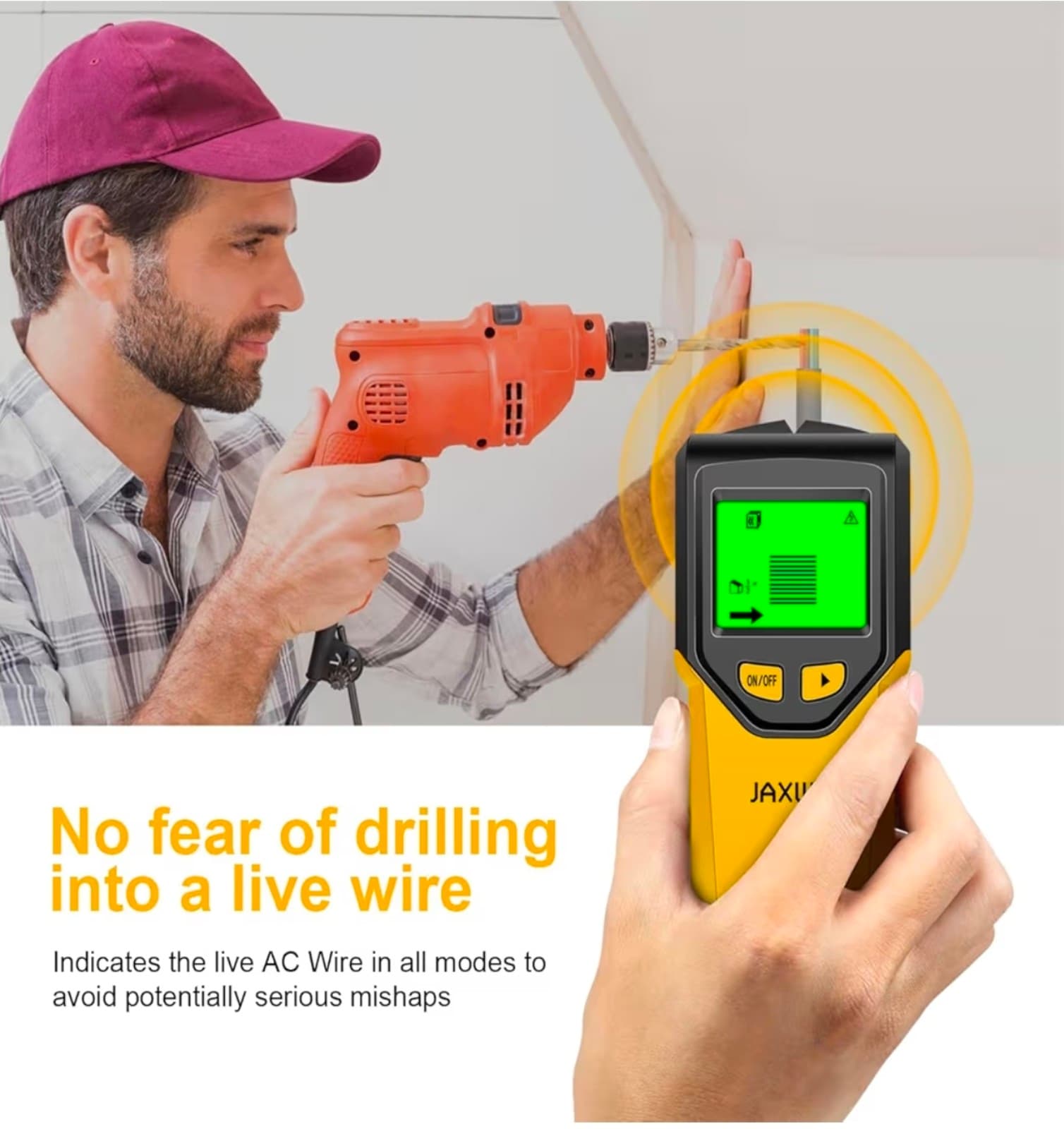 Stud Finder Wall Scanner - 5 in 1 Stud Finder Tool w/Microprocessor Chip and HD - Thumbnail 6