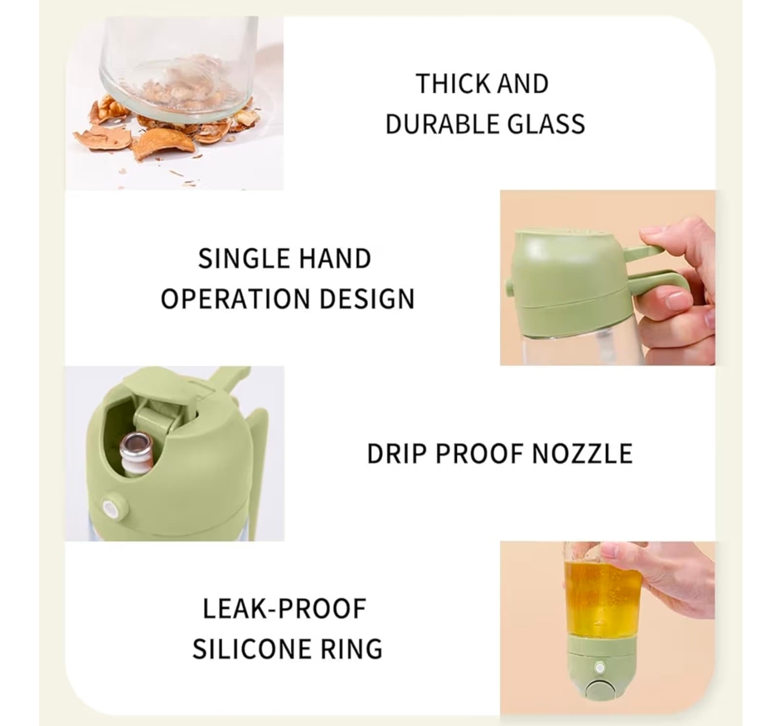 Olive Oil Dispenser and Oil Sprayer Premium Glass Oil Bottle with Non-Drip Spout - Thumbnail 7