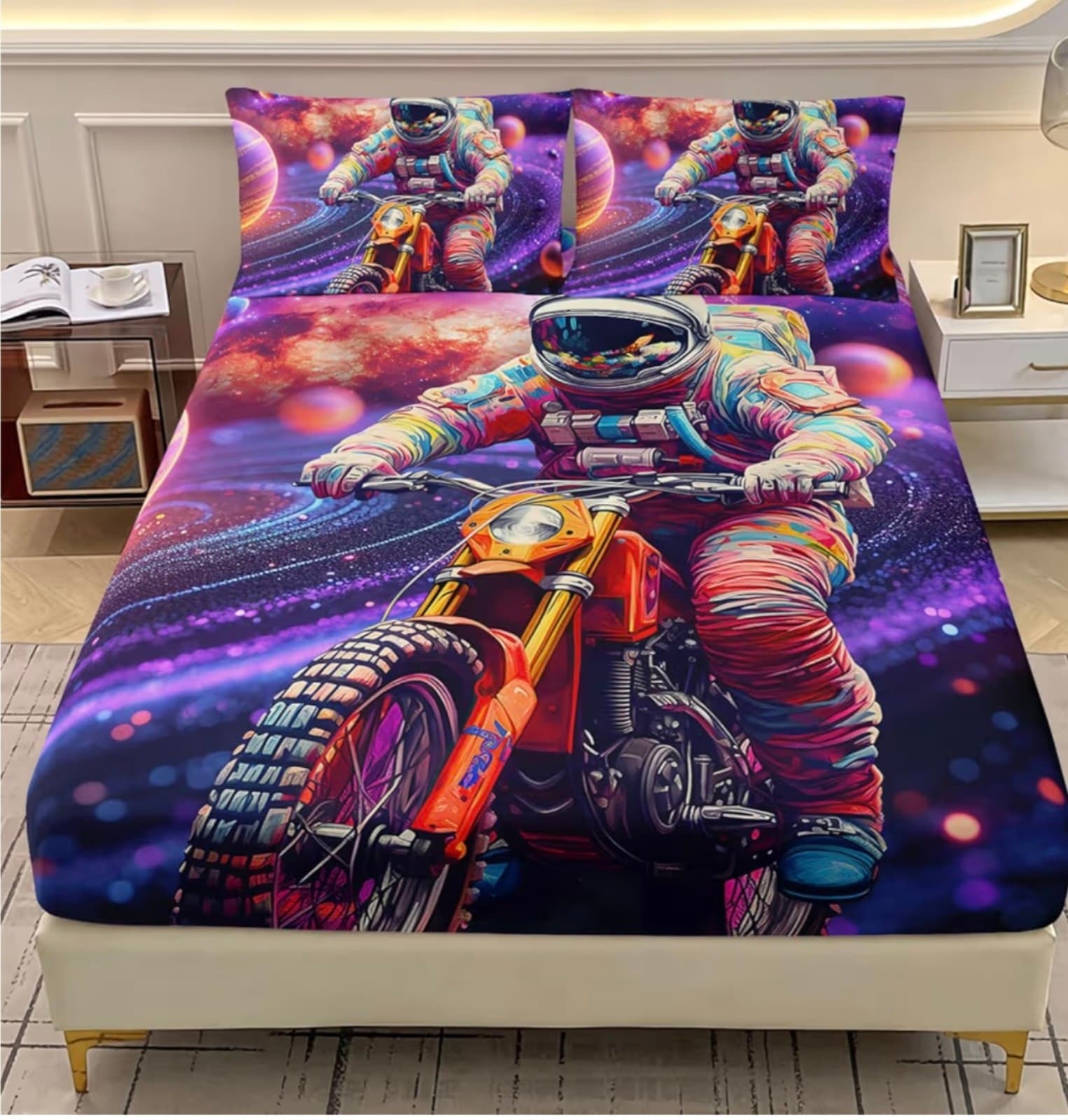 Motorcycle Astronaut Twin Sheet Set - Image 1