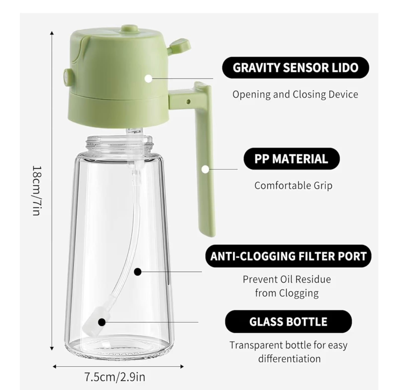 Olive Oil Dispenser and Oil Sprayer Premium Glass Oil Bottle with Non-Drip Spout - Thumbnail 2