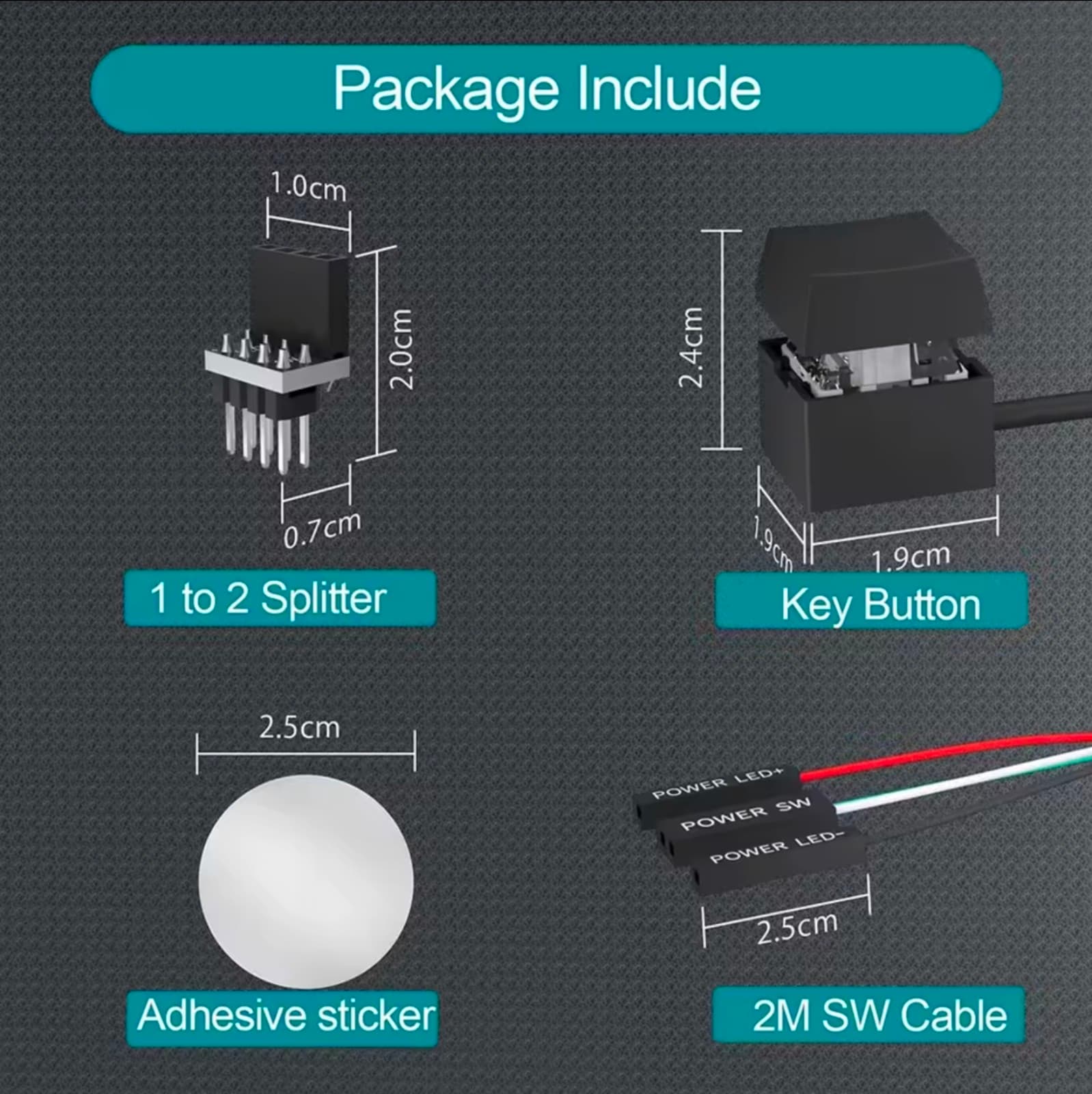 Motherboard External Start Computer Switch On/Off Button Extension Cord PC Power - Thumbnail 3
