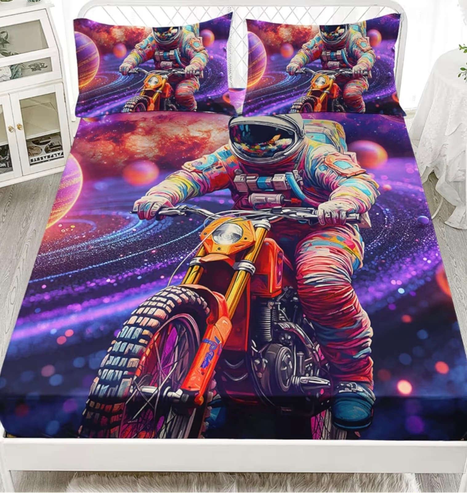 Motorcycle Astronaut Twin Sheet Set - Thumbnail 2