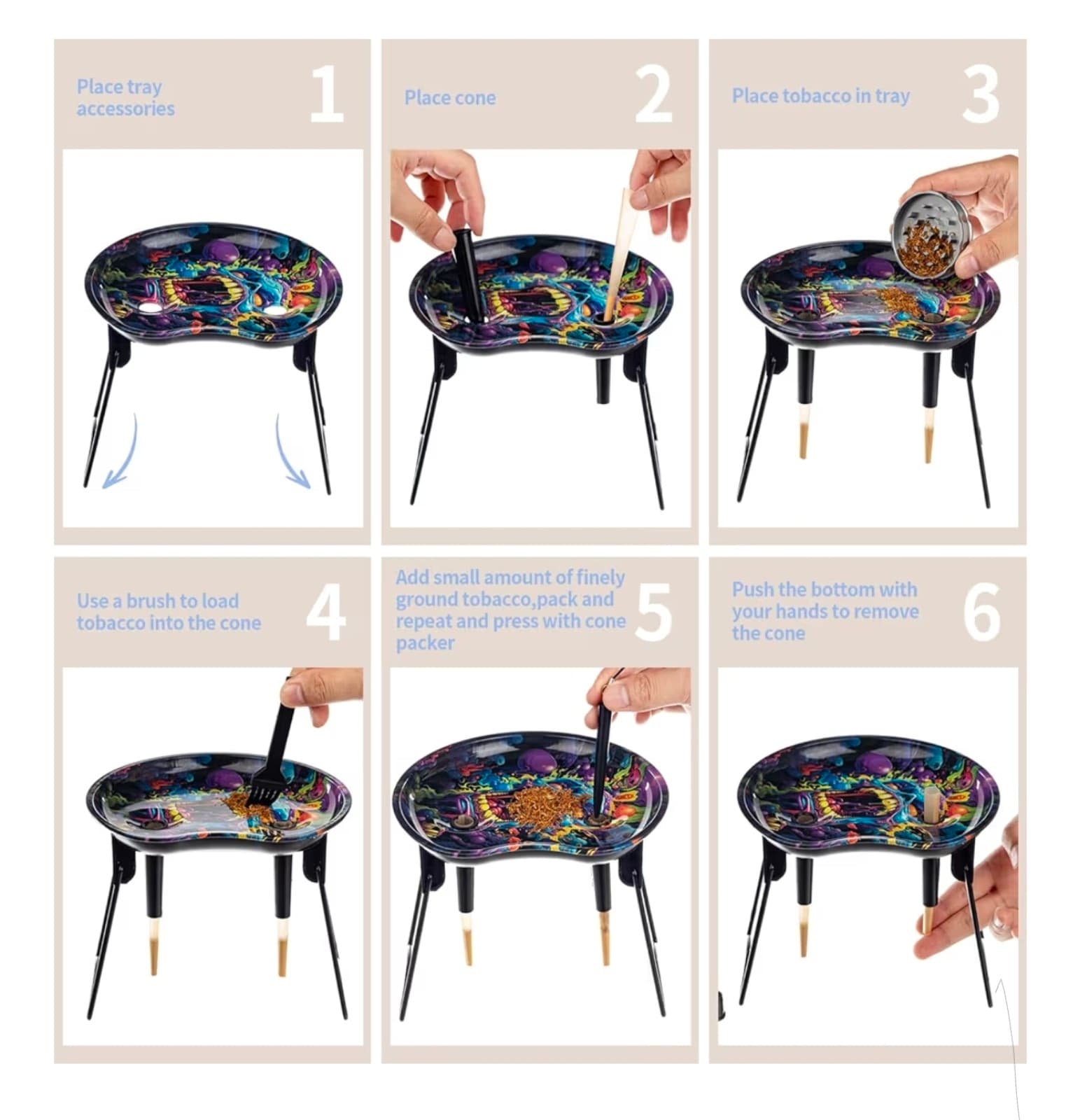 Portable Rolling Tray Metal Plate Cone Loader Foldable - Thumbnail 6