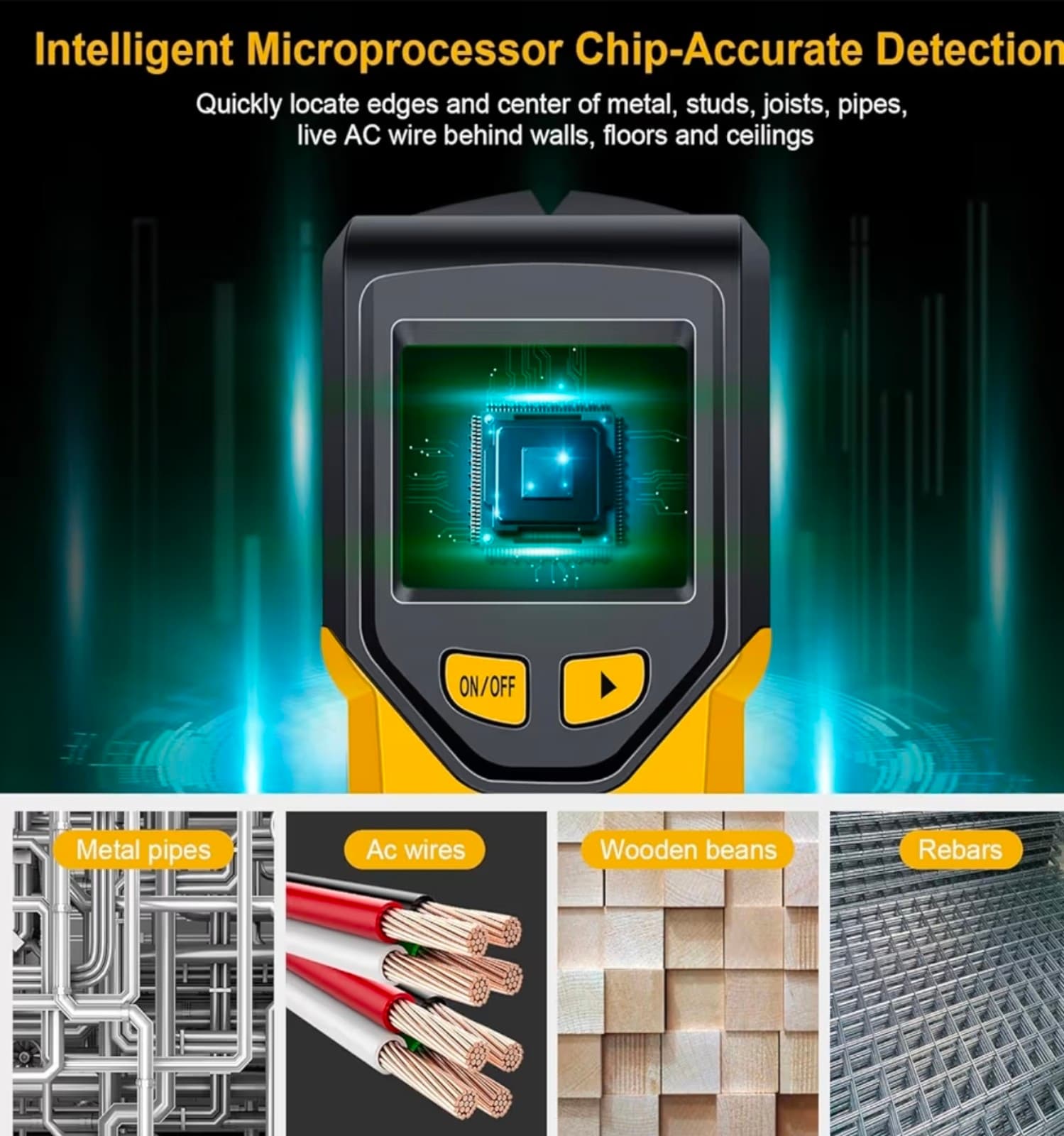 Stud Finder Wall Scanner - 5 in 1 Stud Finder Tool w/Microprocessor Chip and HD - Thumbnail 2