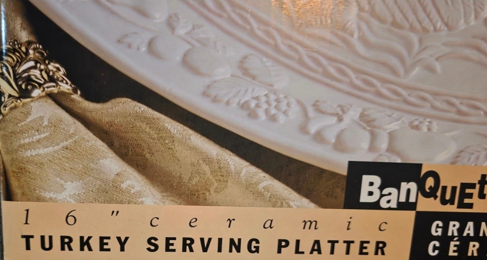 Turkey Serving Platter Gibson White 16" Oval Ceramic Turkey & Fruit Design NIB - Thumbnail 2