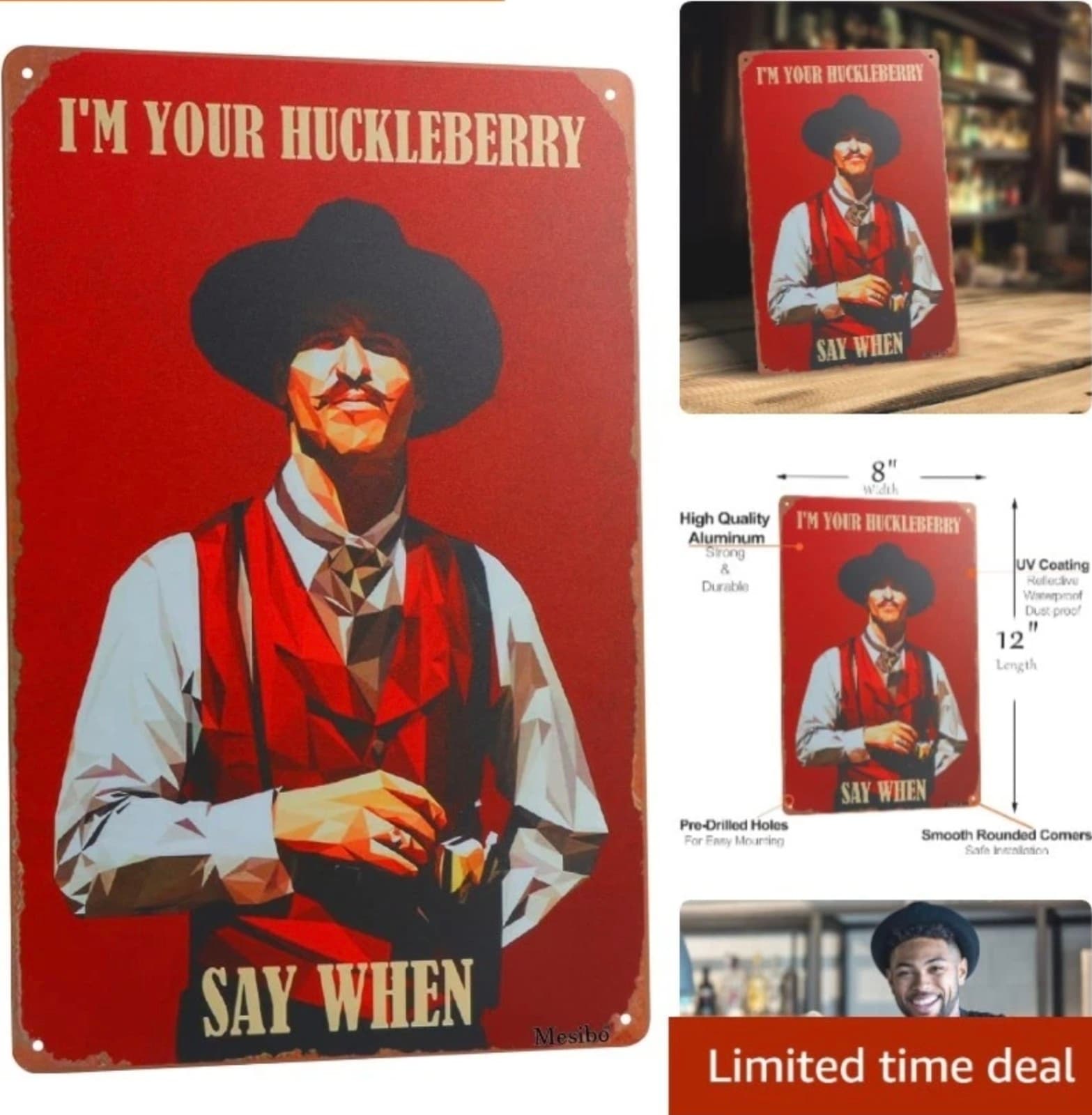Durable Vintage I'm Your Huckleberry Wall Sign - Decor for Bars & Cafes - Thumbnail 3