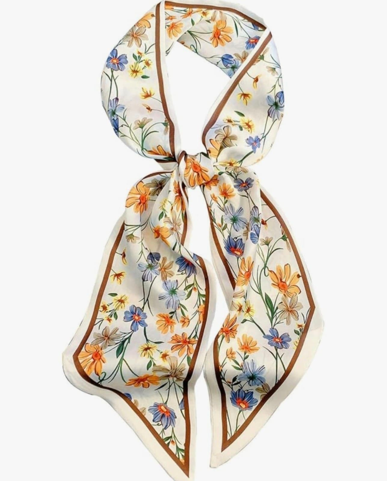 Floral Scarf Satin Hair Scarf Lightweight Silky Long Thin Women's Fashion - Image 1