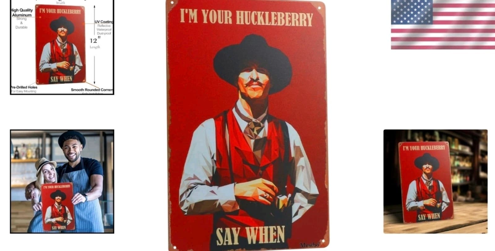 Durable Vintage I'm Your Huckleberry Wall Sign - Decor for Bars & Cafes - Thumbnail 2