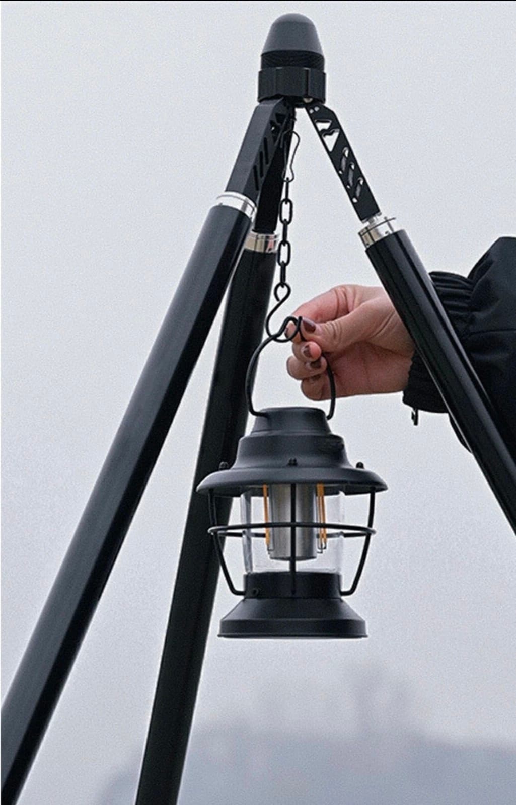 Camping Tripod Aluminum Alloy Stable Multifunctional Black A Shaped Tent Support - Thumbnail 2