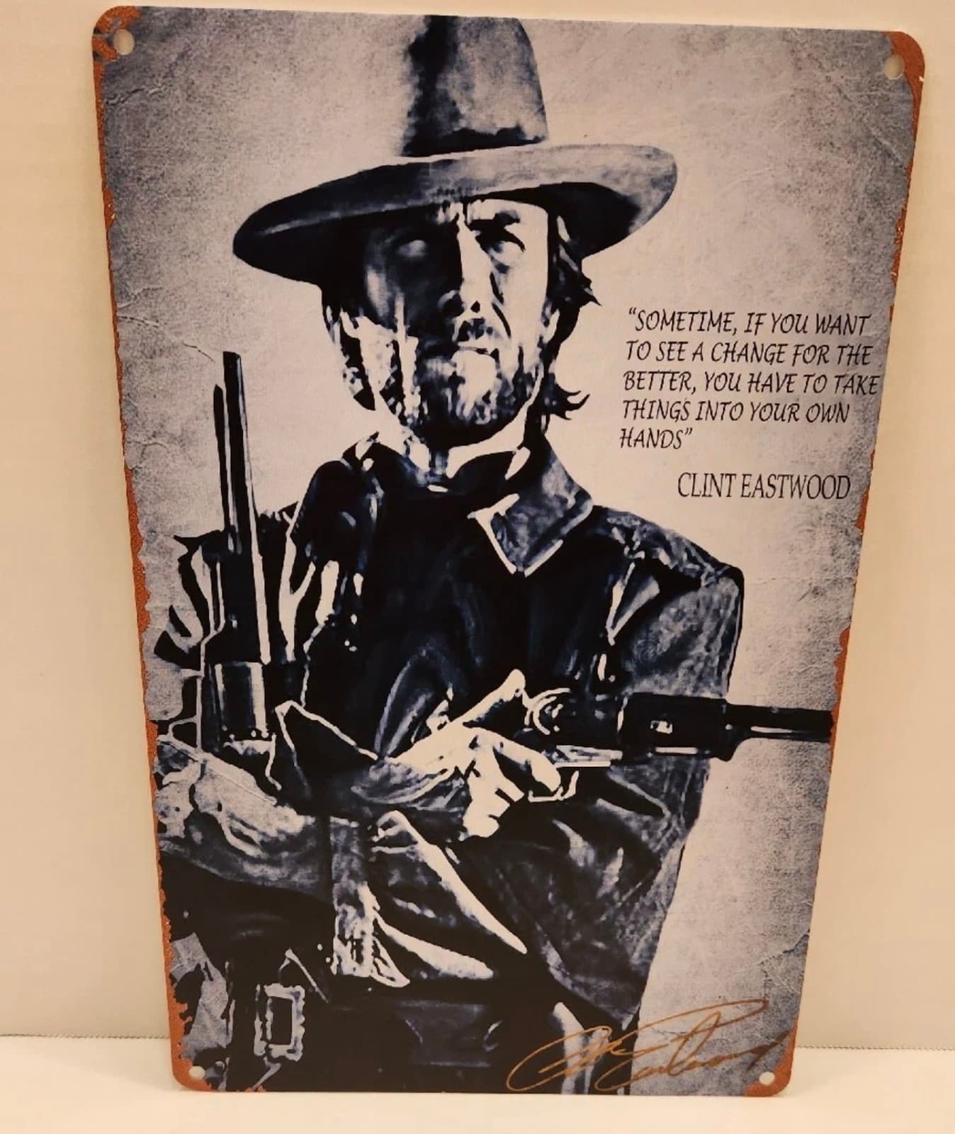 Clint Eastwood Metal Sign 12x8 Inches Wall Hanger Western Retro Style Curved - Image 1