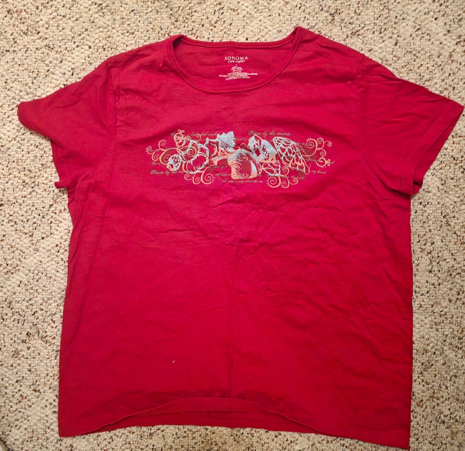 Women's Sonoma Shirt Seashells and Butterflies sz Large - Image 1