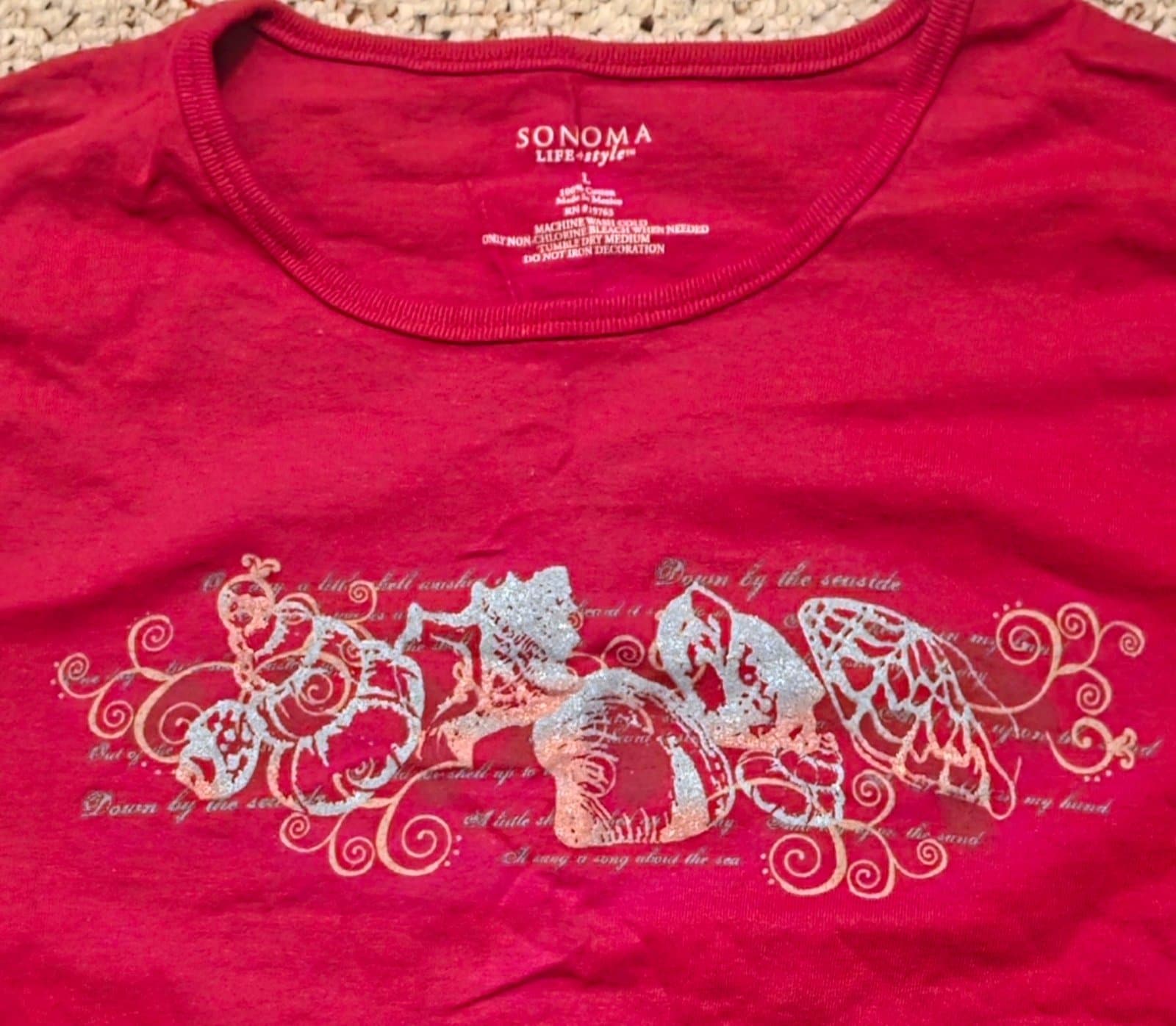 Women's Sonoma Shirt Seashells and Butterflies sz Large - Thumbnail 2