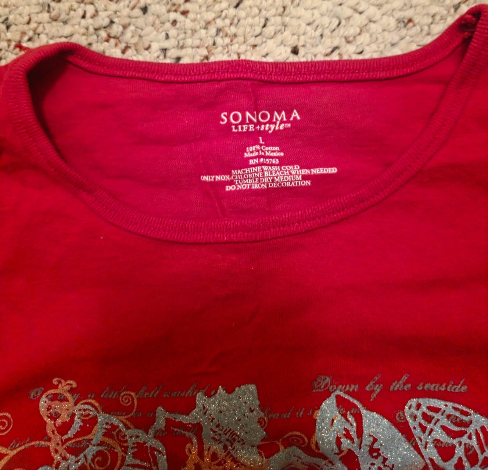 Women's Sonoma Shirt Seashells and Butterflies sz Large - Thumbnail 3