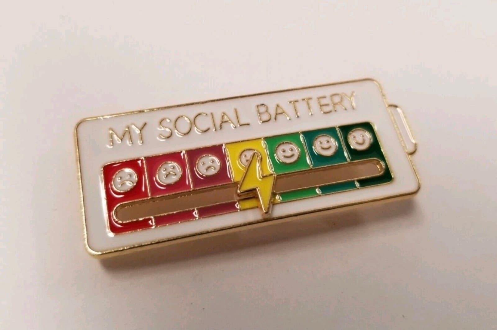 "My Social Battery" Rainbow Enamel Moveable Mood Indicator Brooch Pin - Image 1