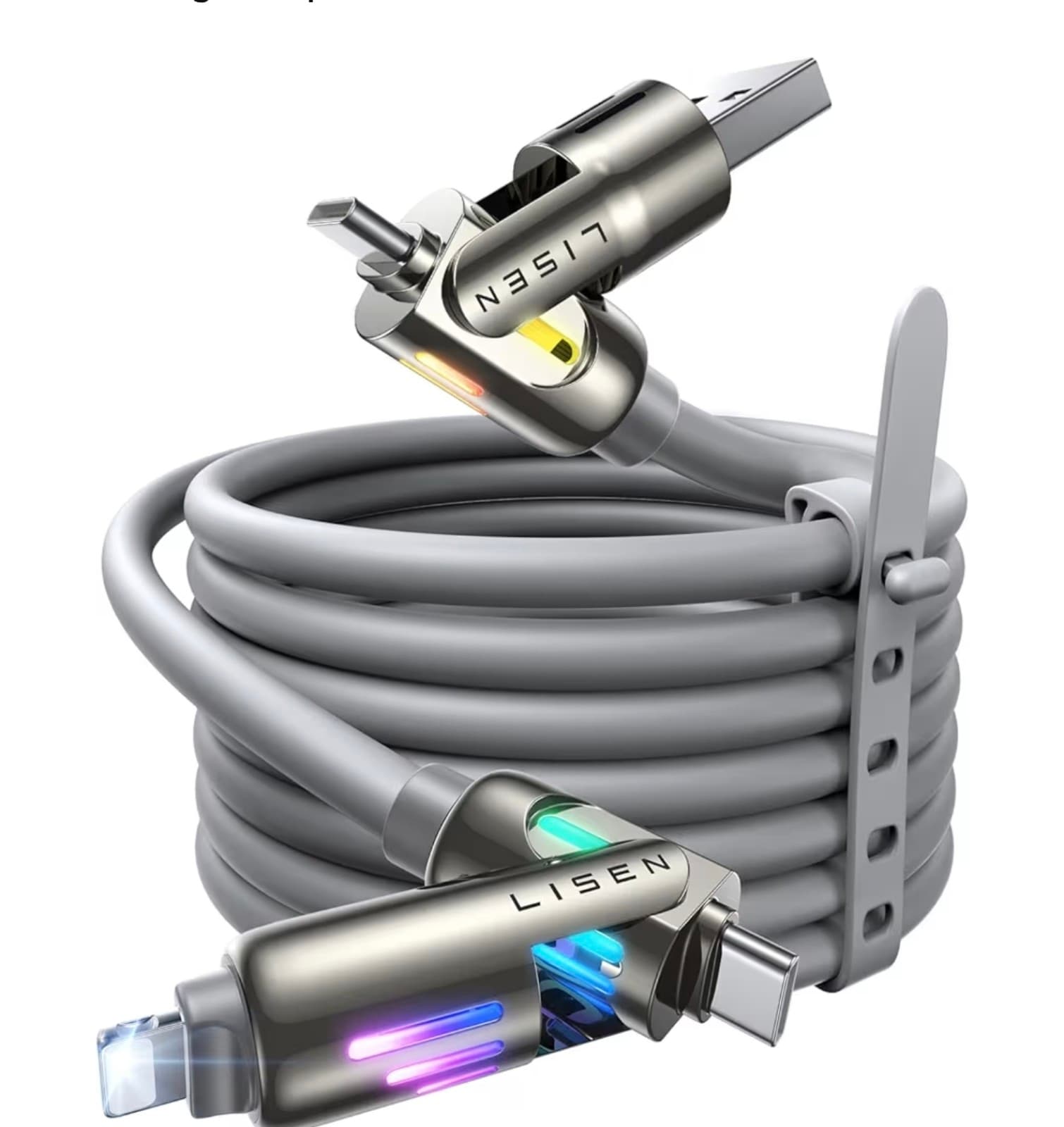 LISEN USB C to Lightning Cable, 240W 4 in 1 Charging Cable 6.6FT, Chubby USB A/C - Image 1