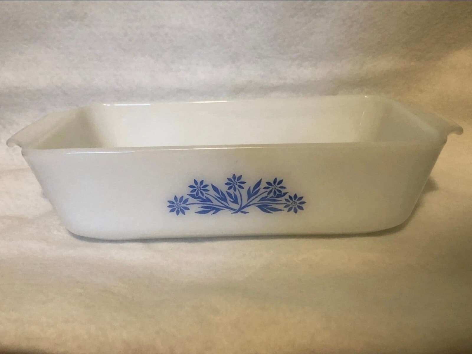 Vintage Cornflower Blue FLOWER Fire King 1 QUART Loaf Pan - Image 1