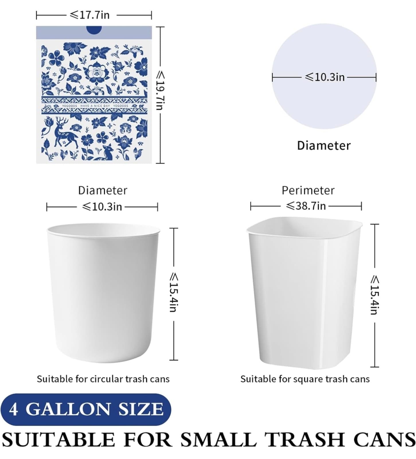 4 Gallon Trash Bags Drawstring, Printed Small Garbage Bags with Secure Tie - Thumbnail 6