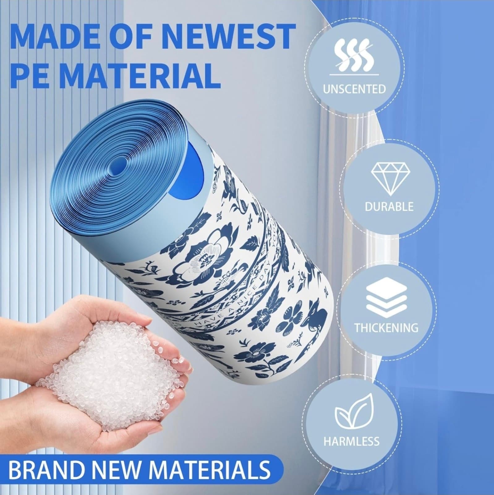 4 Gallon Trash Bags Drawstring, Printed Small Garbage Bags with Secure Tie - Thumbnail 2