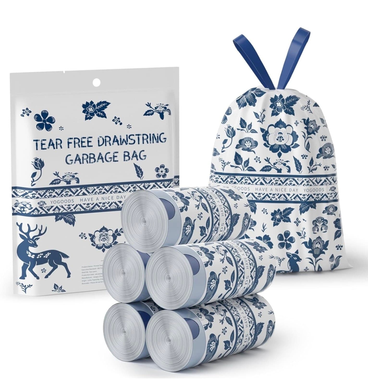 4 Gallon Trash Bags Drawstring, Printed Small Garbage Bags with Secure Tie - Image 1