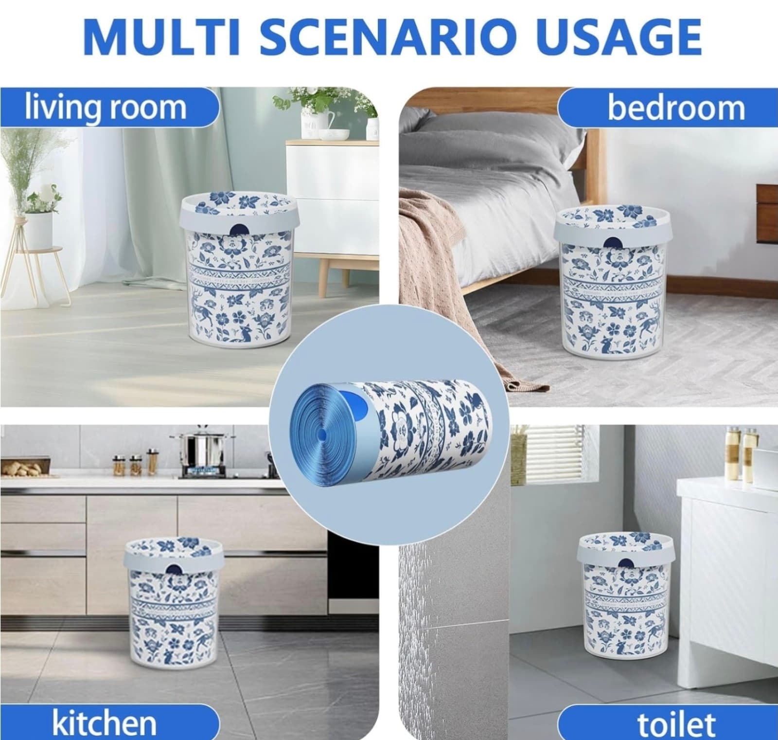 4 Gallon Trash Bags Drawstring, Printed Small Garbage Bags with Secure Tie - Thumbnail 4