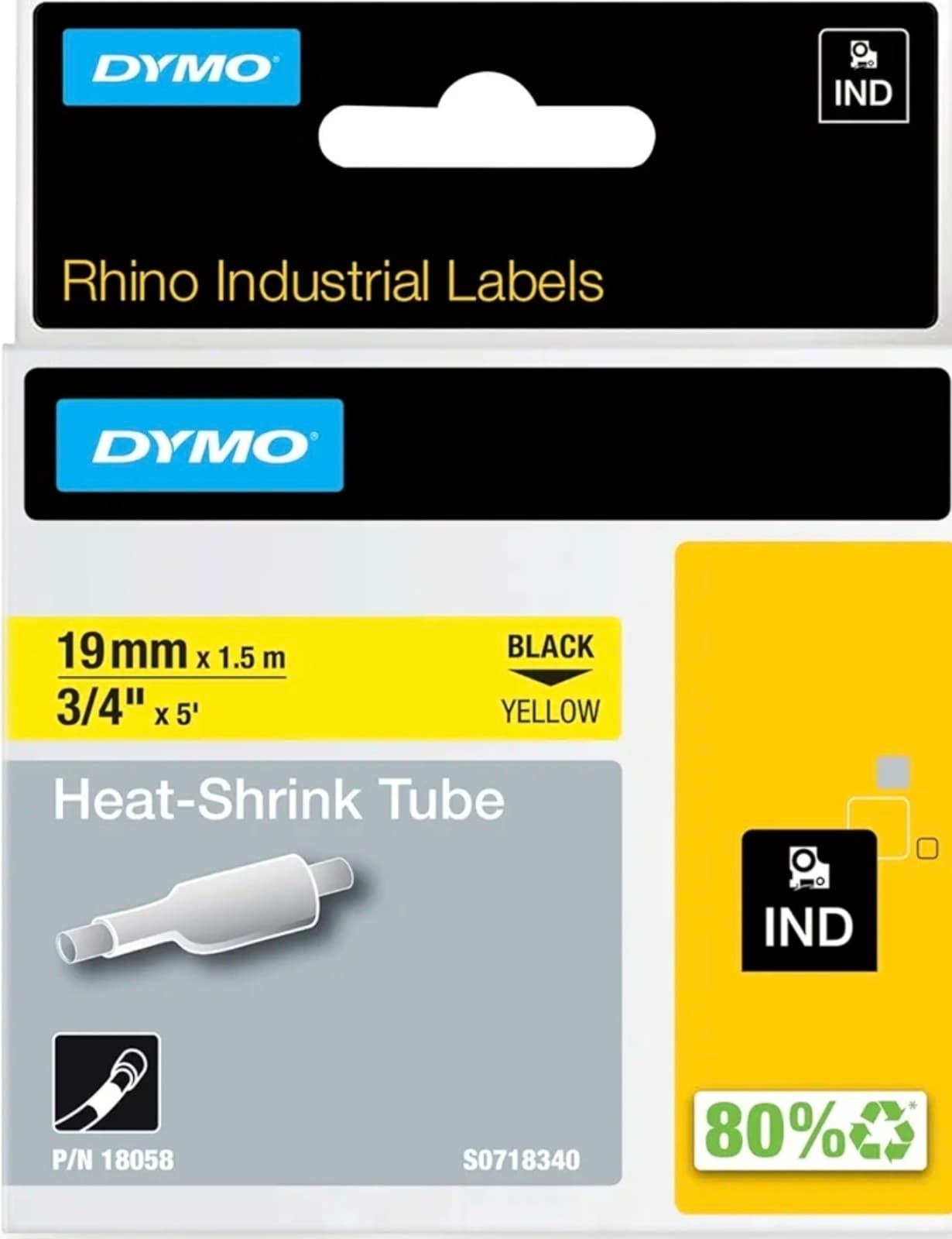DYMO Rhino Industrial Heat-Shrink Cable Label Tubes 19 mm x 1.5 m Black Print on - Image 1