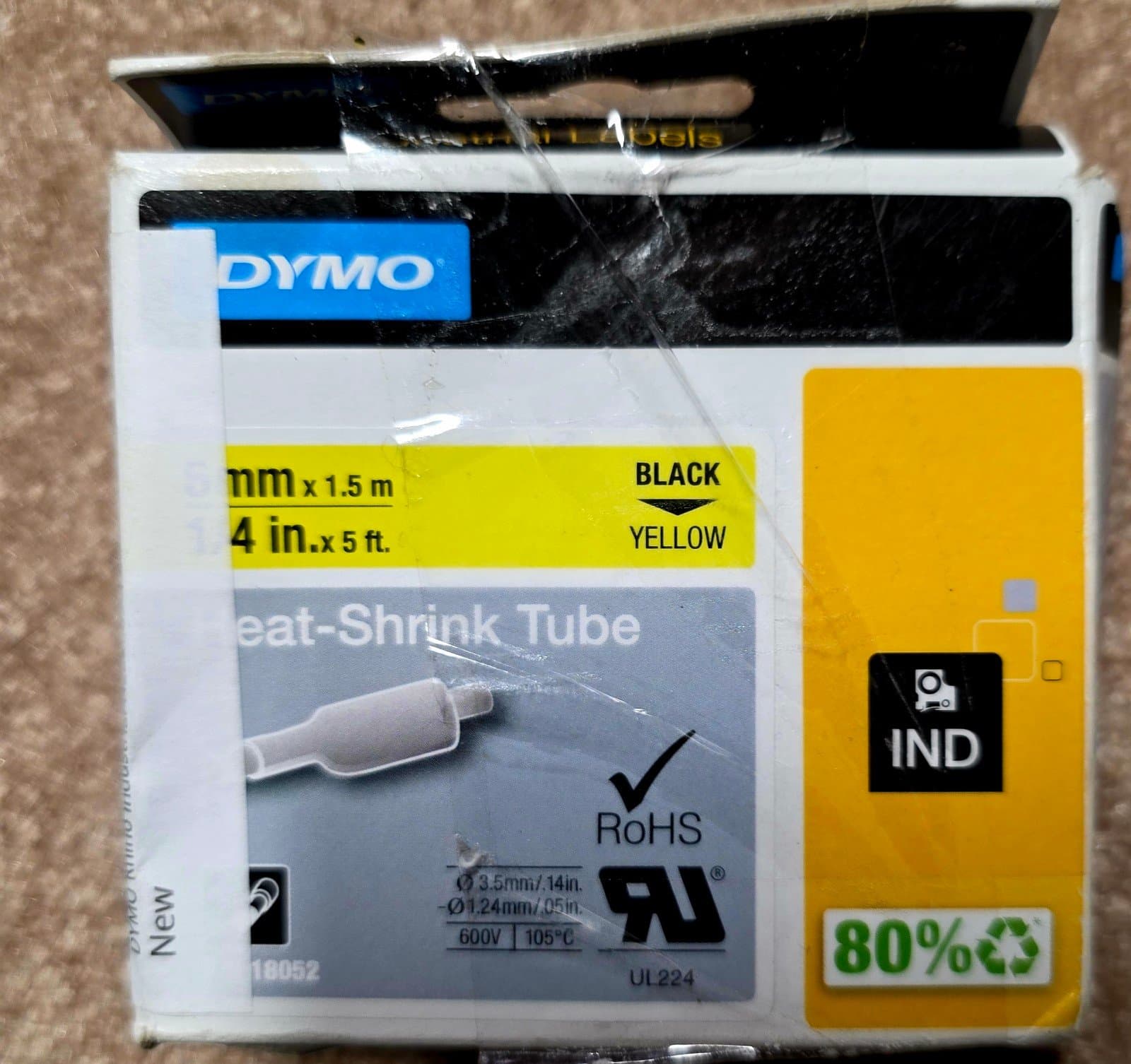DYMO Rhino Industrial Heat-Shrink Cable Label Tubes 19 mm x 1.5 m Black Print on - Thumbnail 2