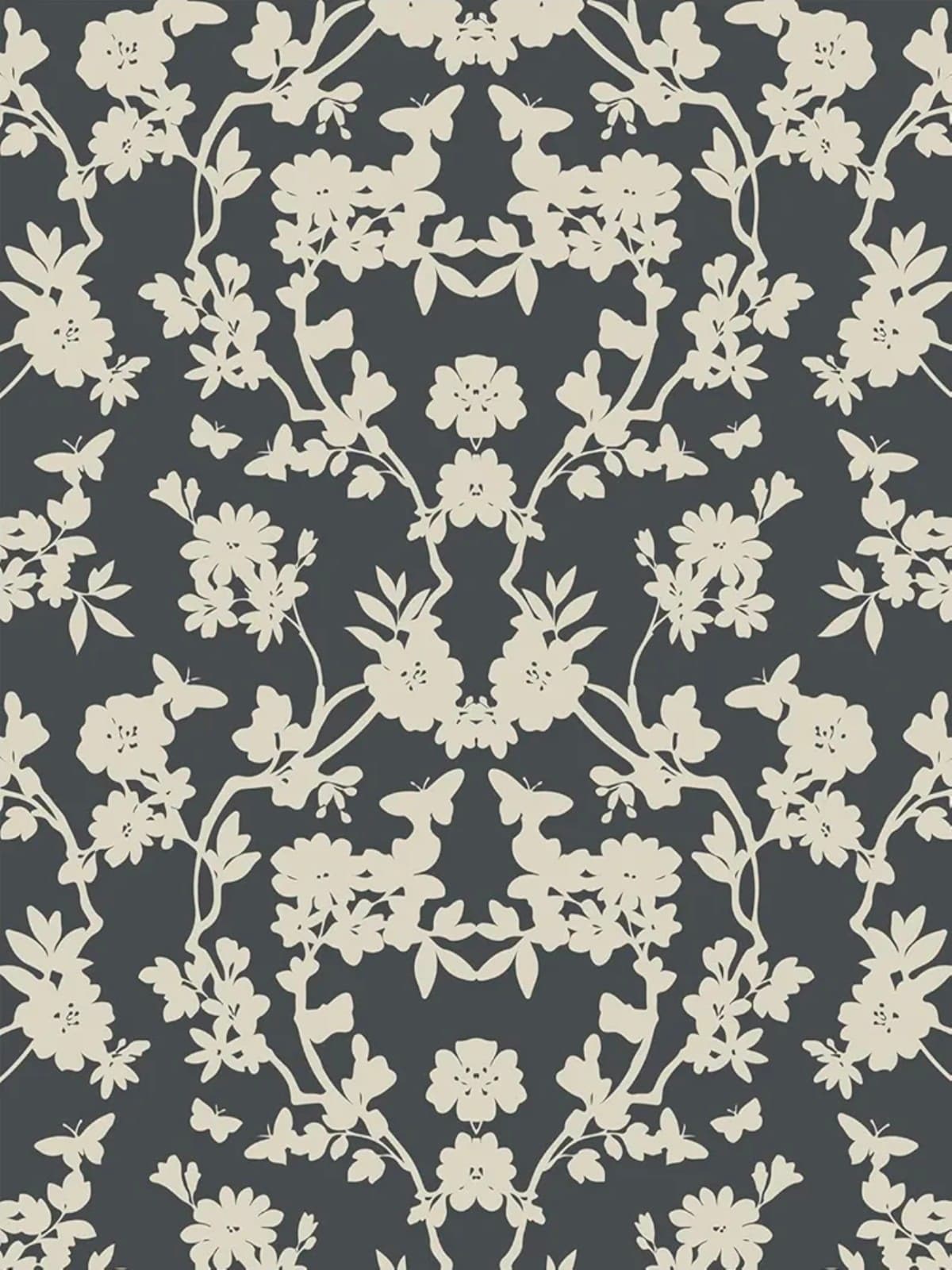 Peel and Stick Wallpaper - Floral Damask Pattern in Charcoal Black and C - Image 1