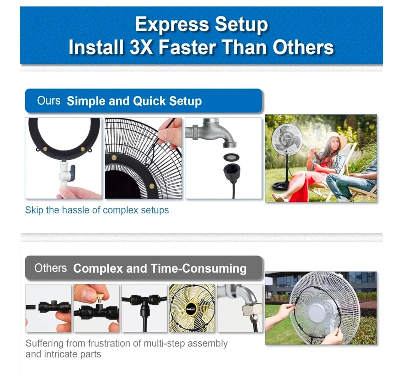 Fan Misting Kit. Fan Misters for Cooling Outdoor, Integrated Mister Ring for Out - Thumbnail 4