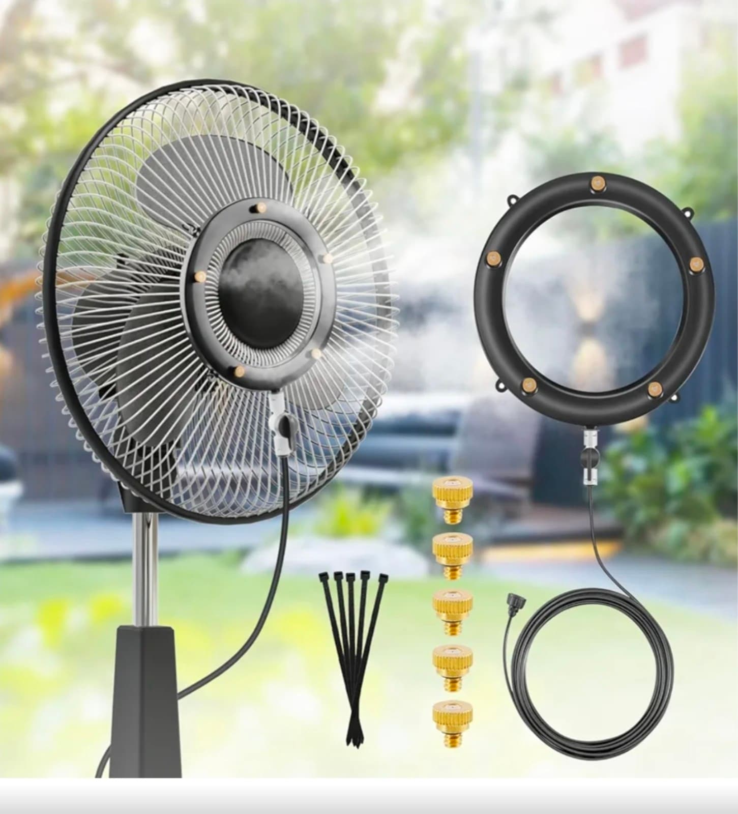 Fan Misting Kit. Fan Misters for Cooling Outdoor, Integrated Mister Ring for Out - Image 1