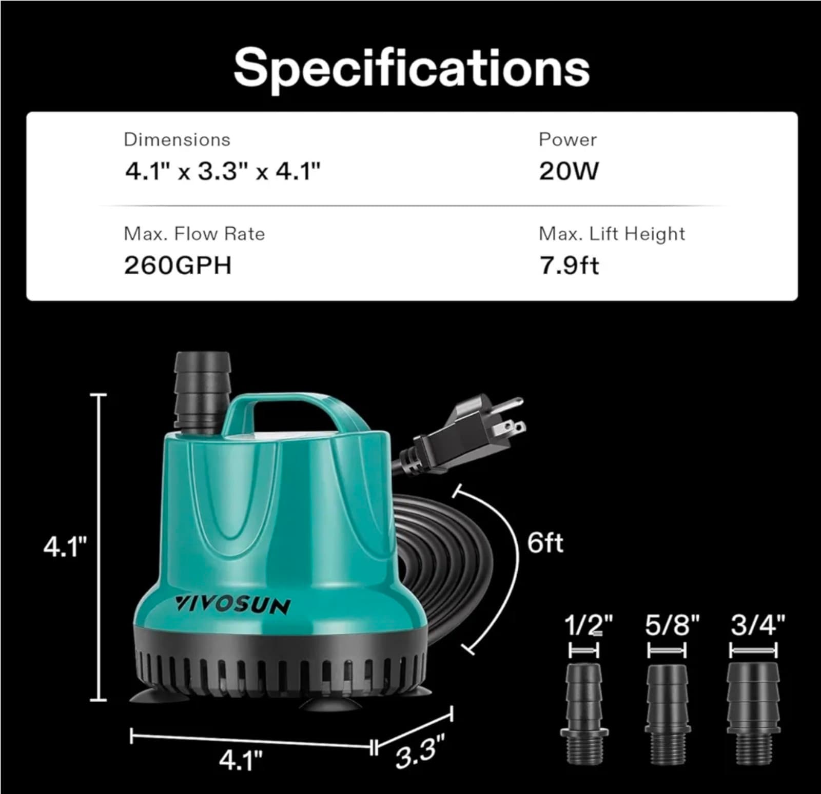 Submersible Water Pump for Fish Tank, Pond, Aquarium, Hydroponic Systems - Thumbnail 4
