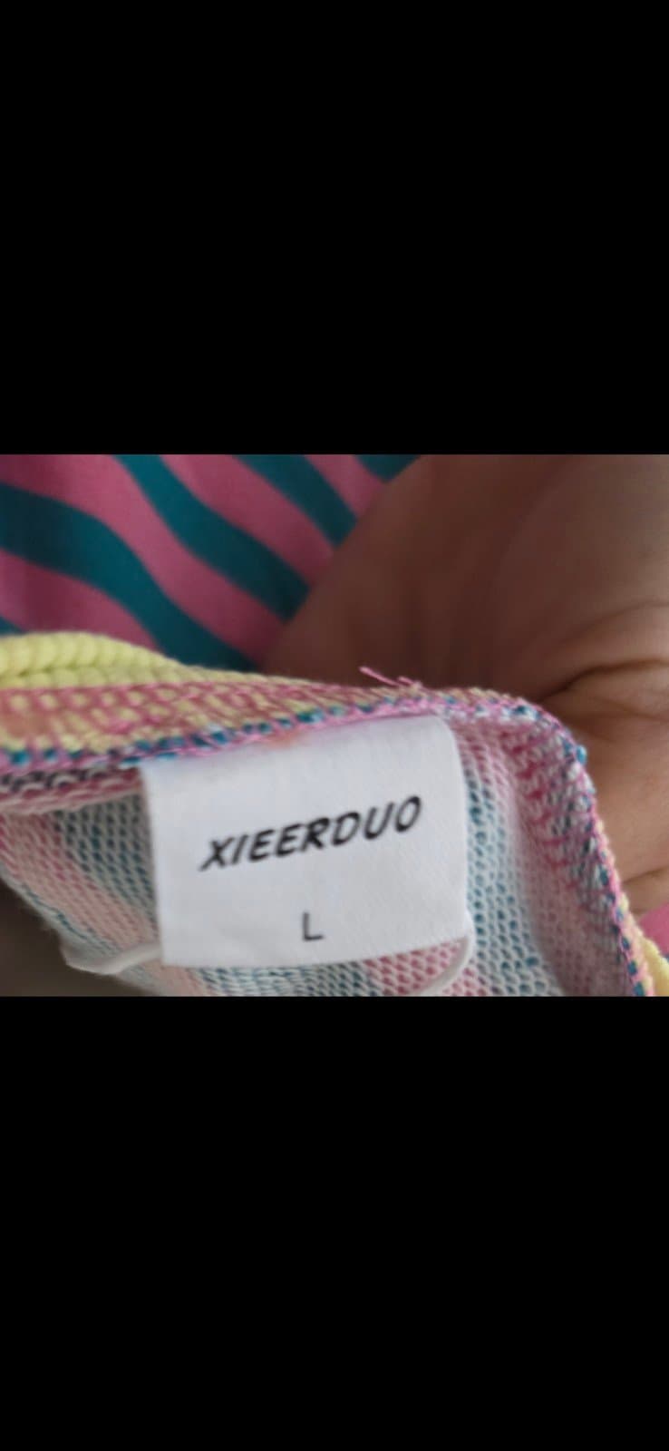 Women's Pink & Green Stripe Oversized Pullover Sweatshirt sz L - Thumbnail 4