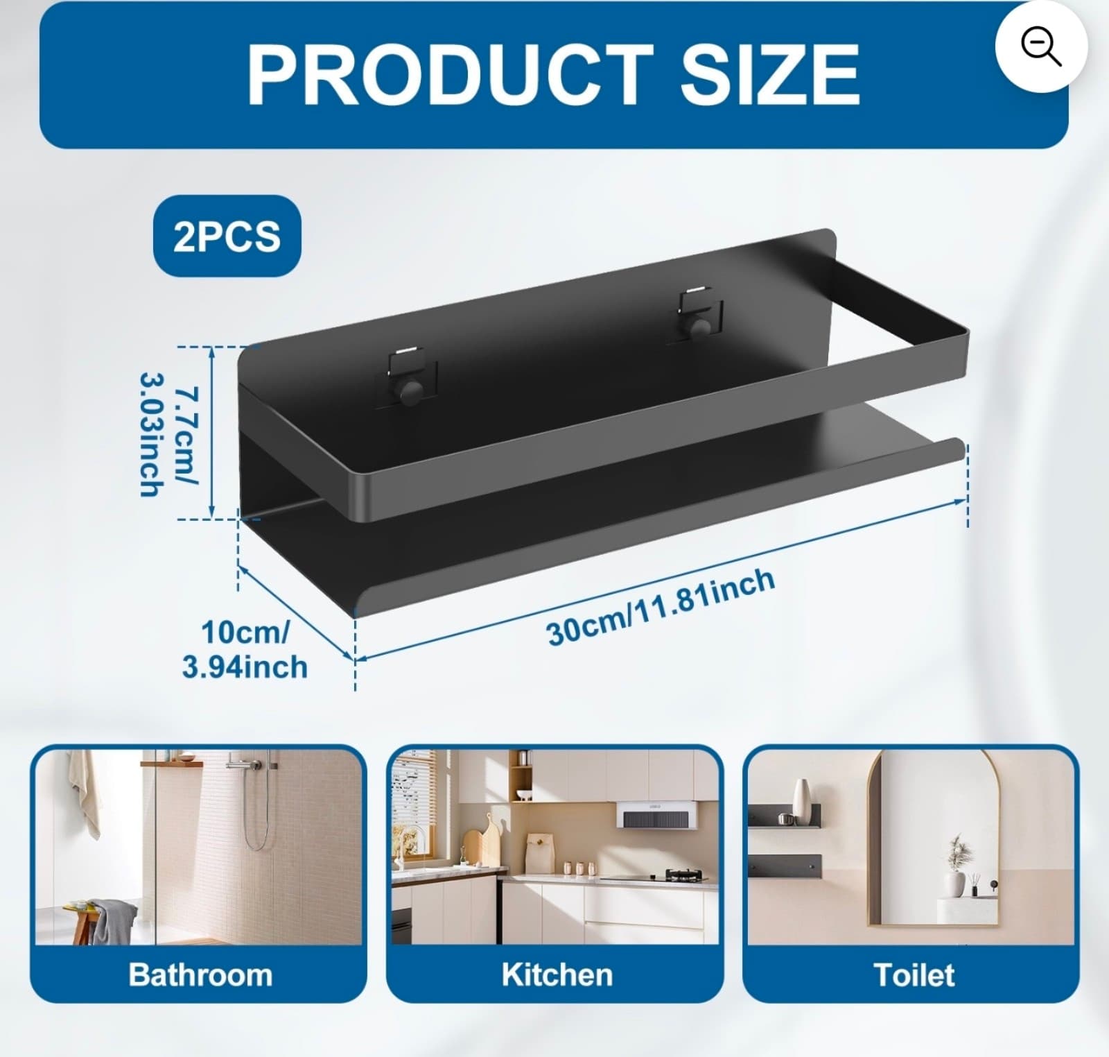 Wall Mounted Spice Shelf Carbon Steel Bathroom Storage Shelf Seasoning Organizer - Thumbnail 2