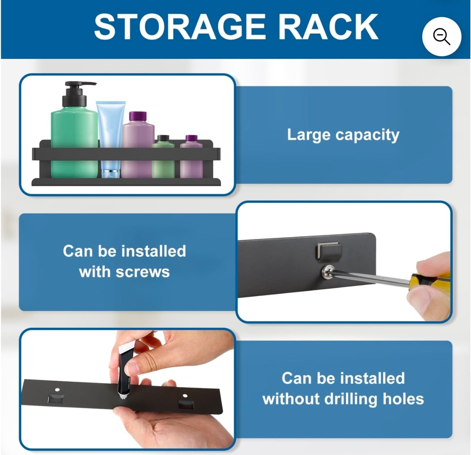 Wall Mounted Spice Shelf Carbon Steel Bathroom Storage Shelf Seasoning Organizer - Thumbnail 4