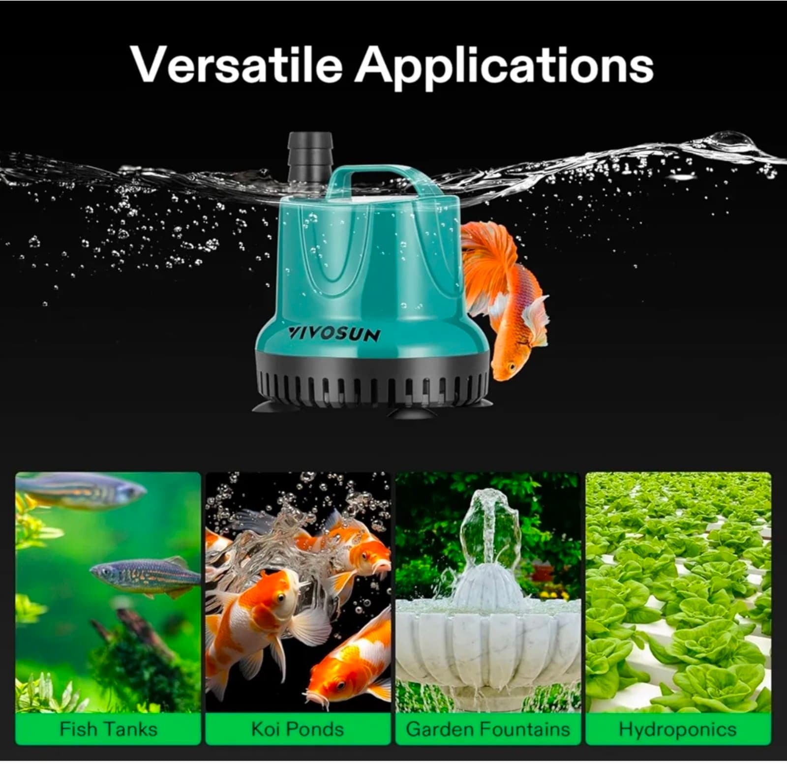 Submersible Water Pump for Fish Tank, Pond, Aquarium, Hydroponic Systems - Thumbnail 6