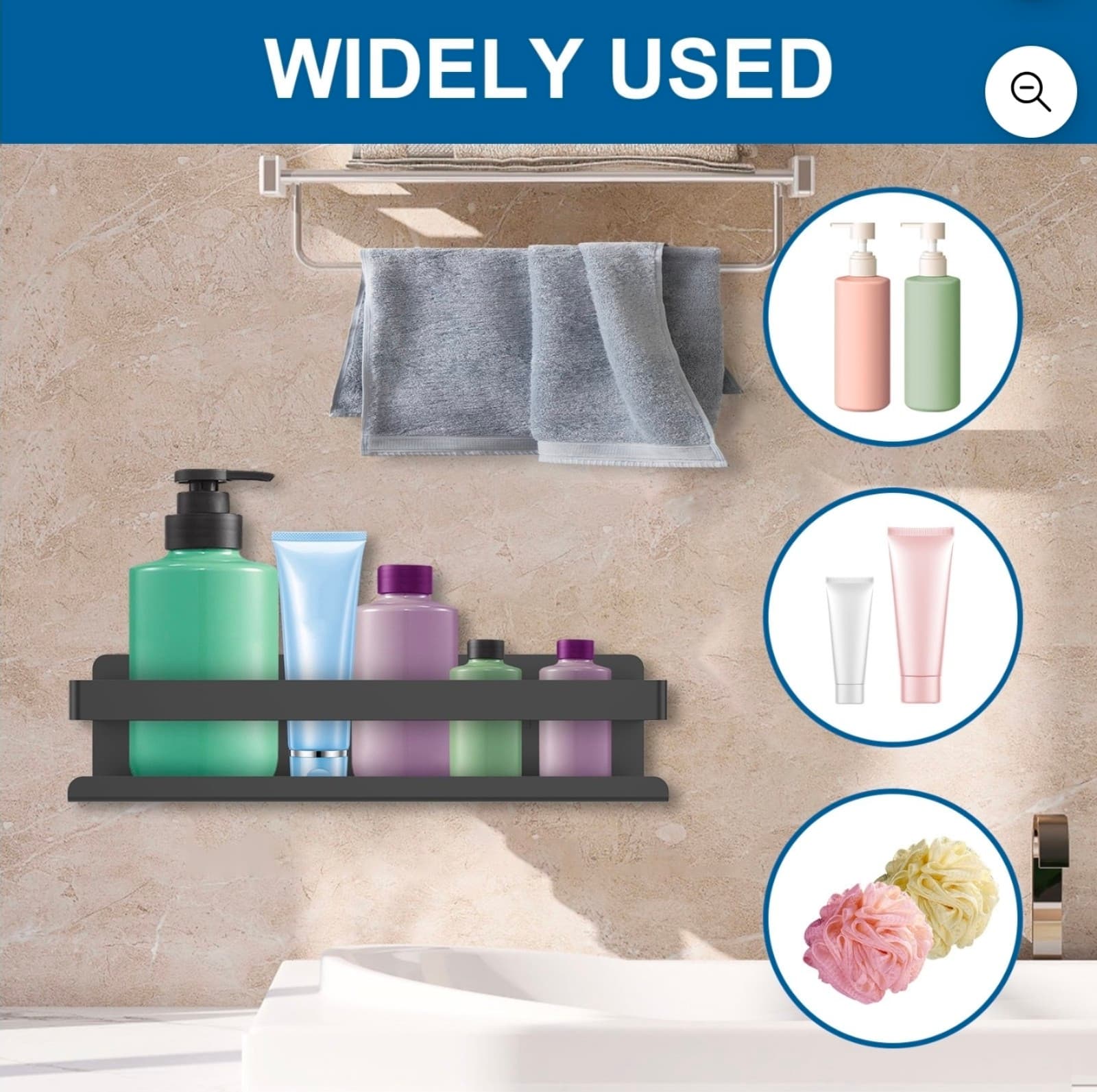 Wall Mounted Spice Shelf Carbon Steel Bathroom Storage Shelf Seasoning Organizer - Thumbnail 7