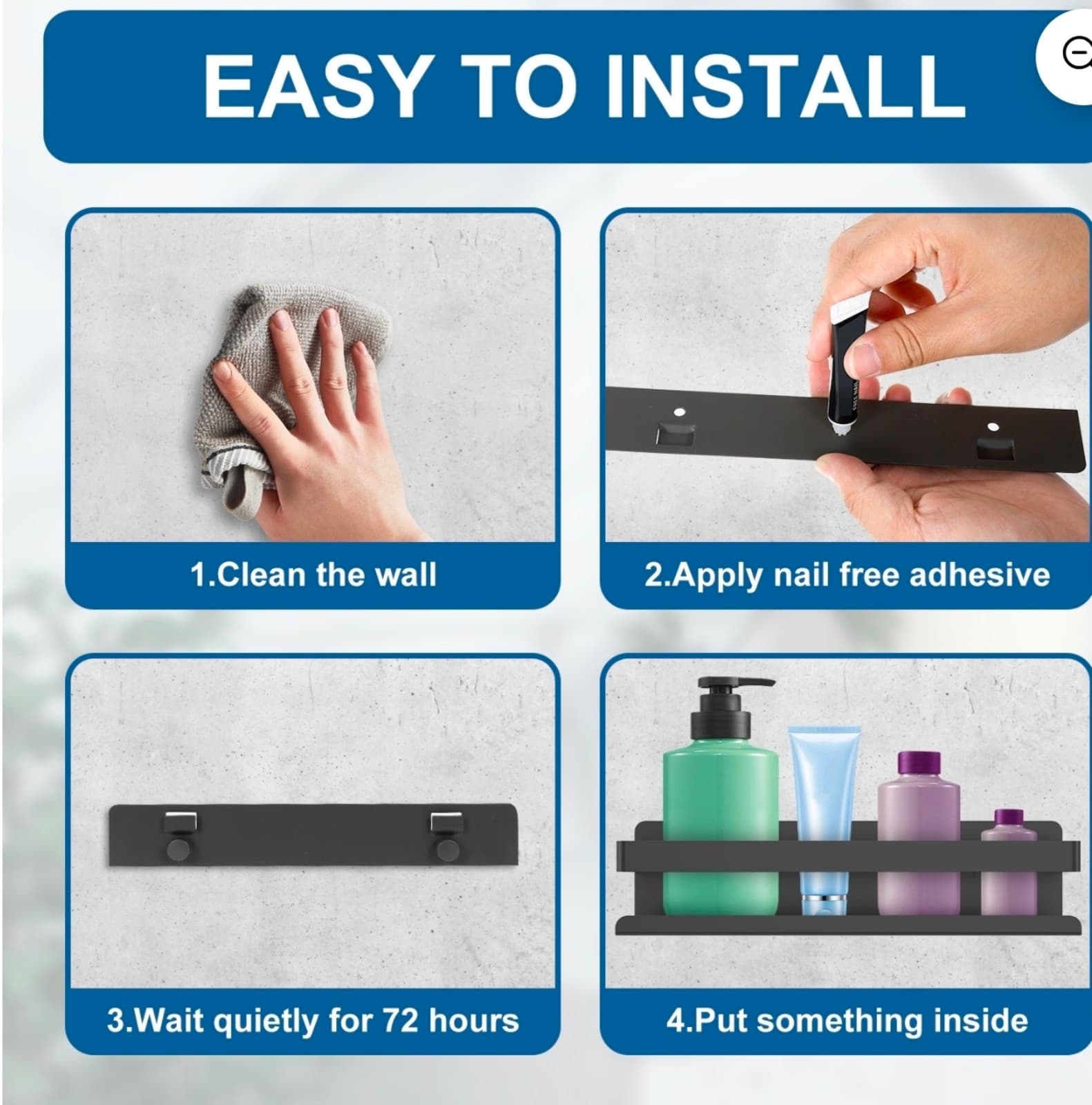 Wall Mounted Spice Shelf Carbon Steel Bathroom Storage Shelf Seasoning Organizer - Thumbnail 6