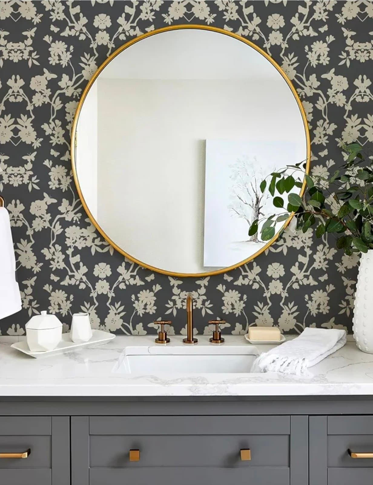 Peel and Stick Wallpaper - Floral Damask Pattern in Charcoal Black and C - Thumbnail 5